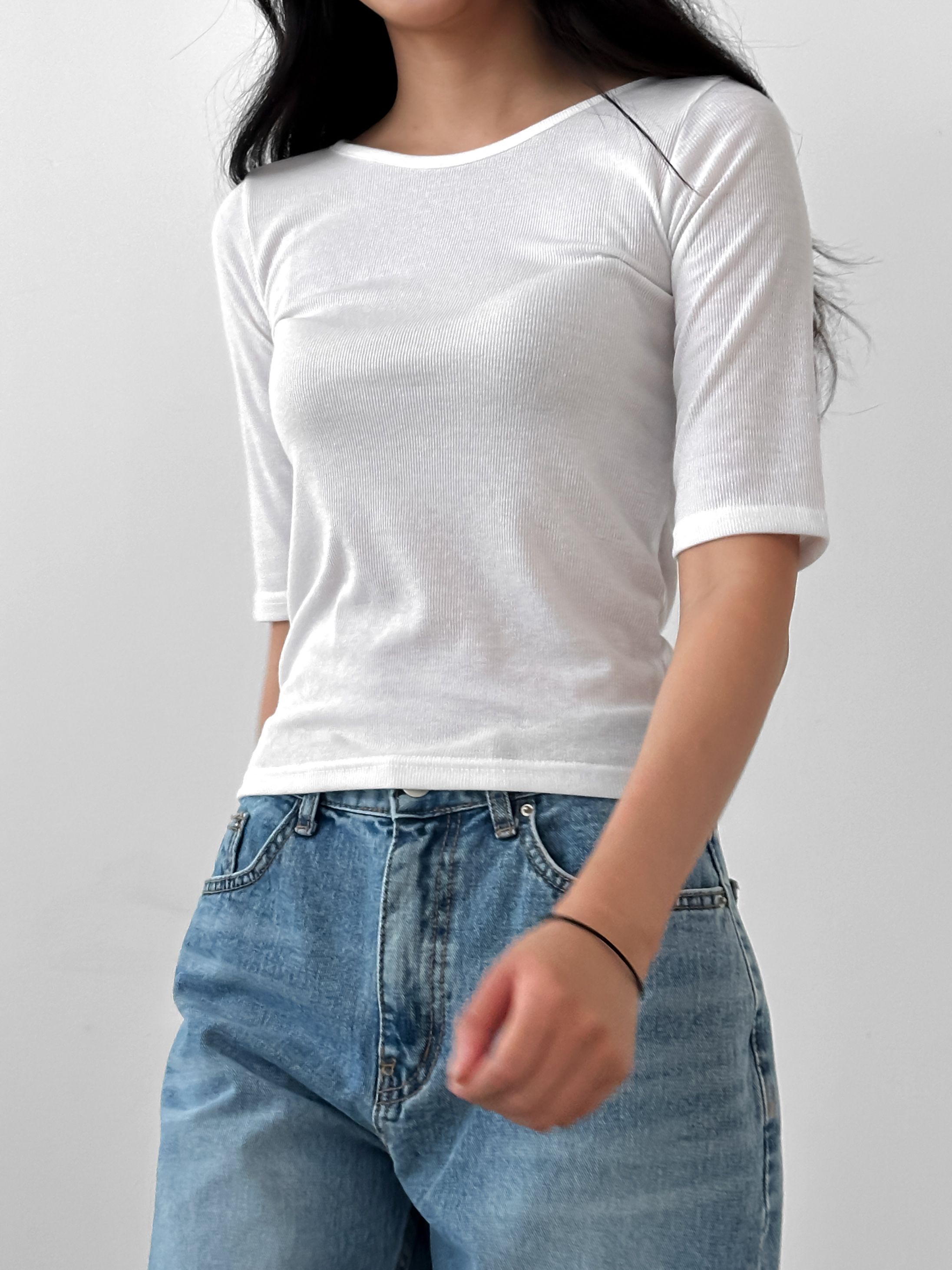 ラウンドネック5分袖リブTシャツ | 詳細画像20