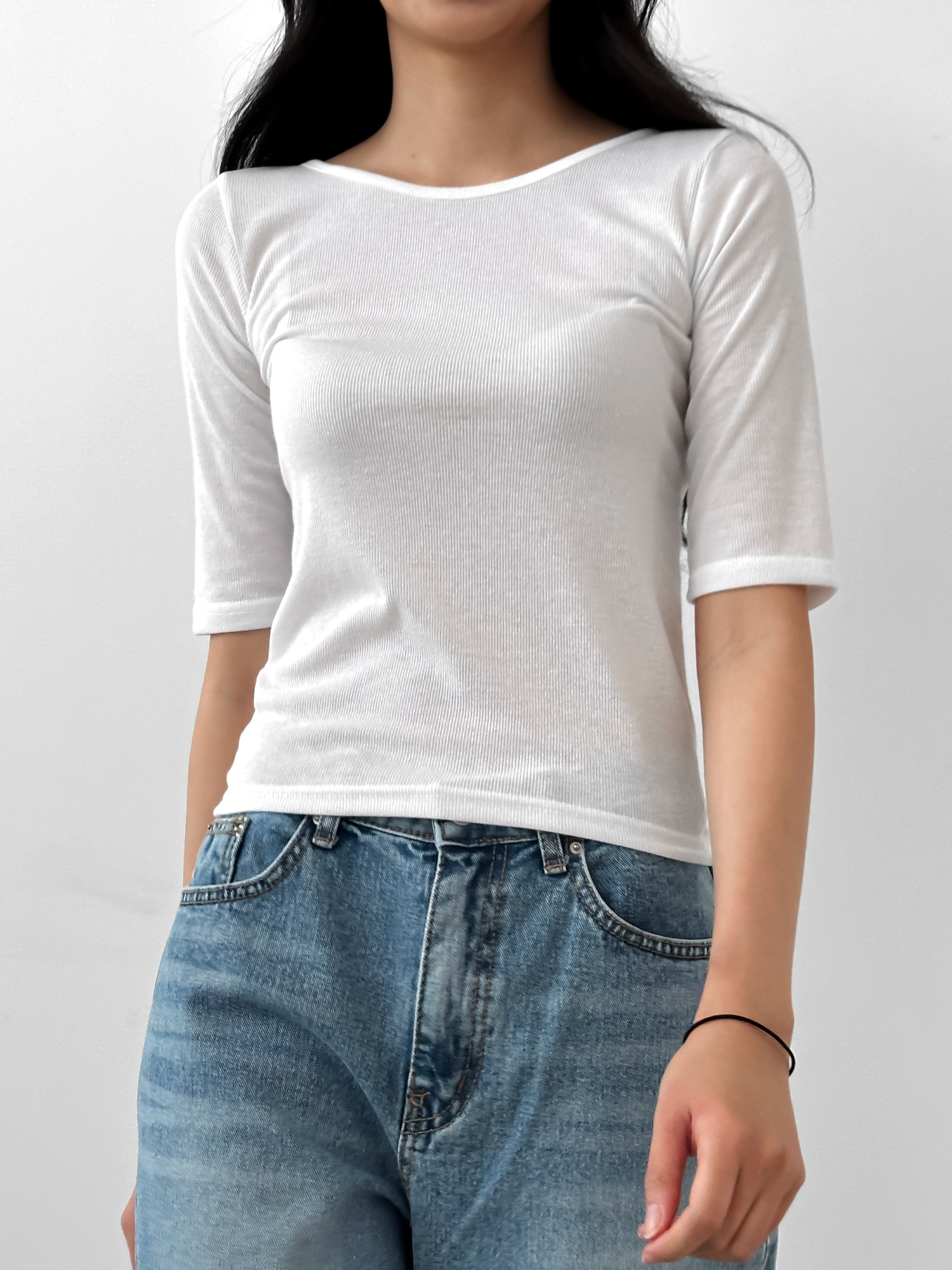 ラウンドネック5分袖リブTシャツ | 詳細画像21