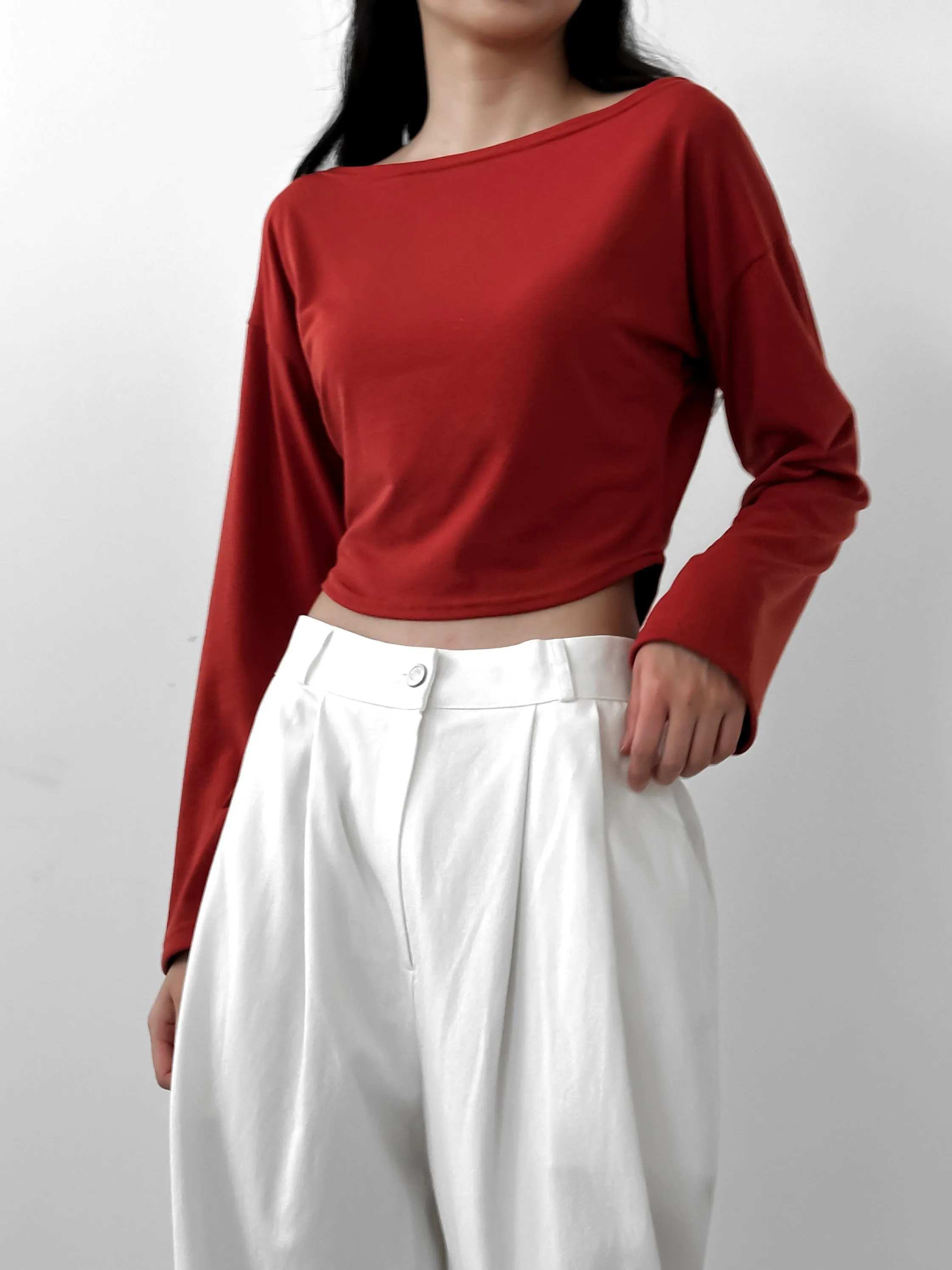 ボートネックラウンドヘムクロップドTシャツ | 詳細画像1