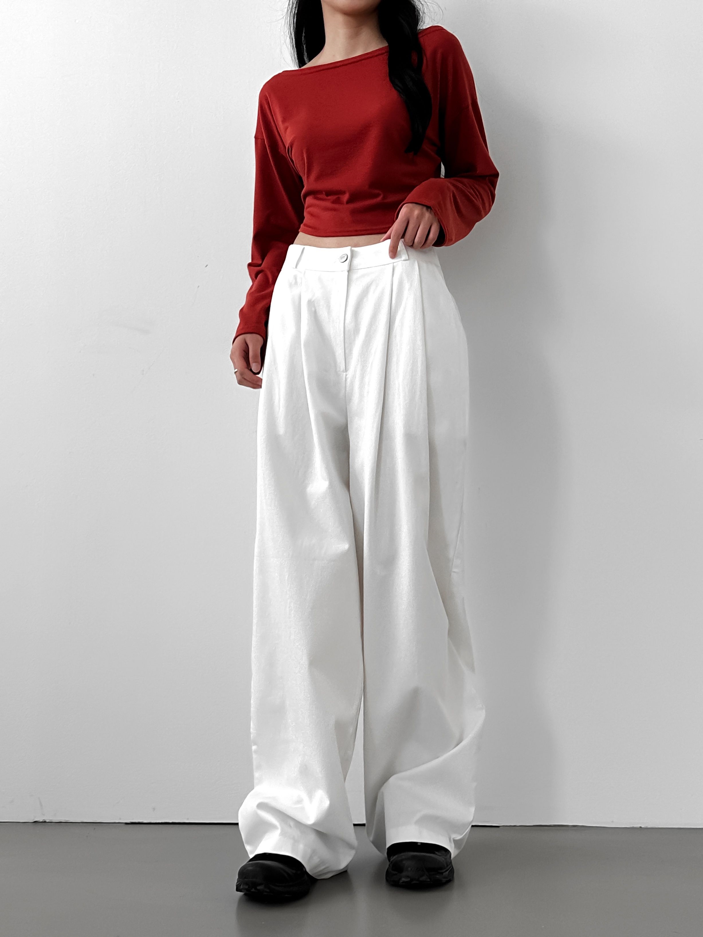 ボートネックラウンドヘムクロップドTシャツ | 詳細画像13