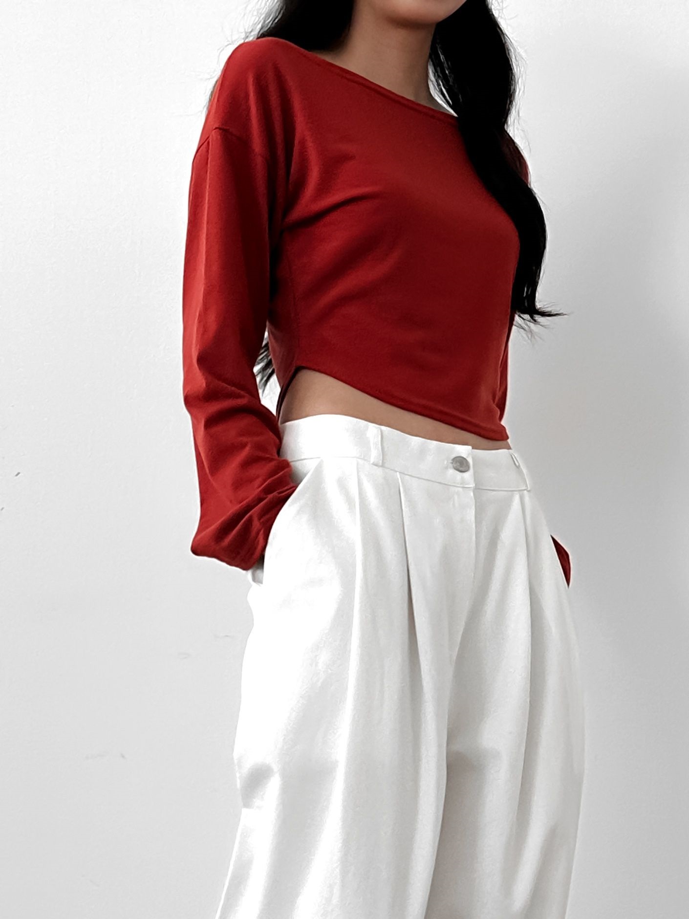 ボートネックラウンドヘムクロップドTシャツ | 詳細画像3