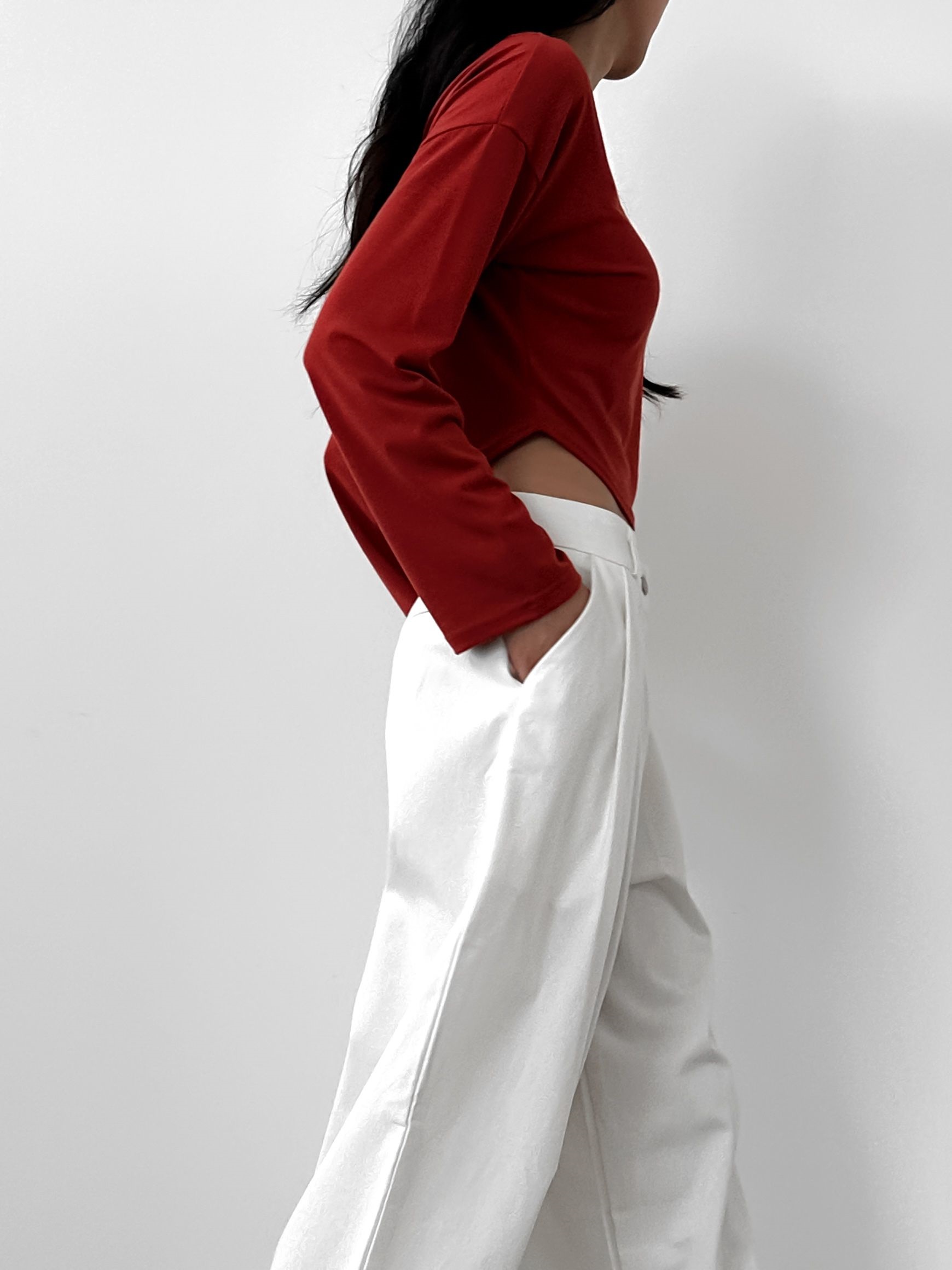 ボートネックラウンドヘムクロップドTシャツ | 詳細画像20