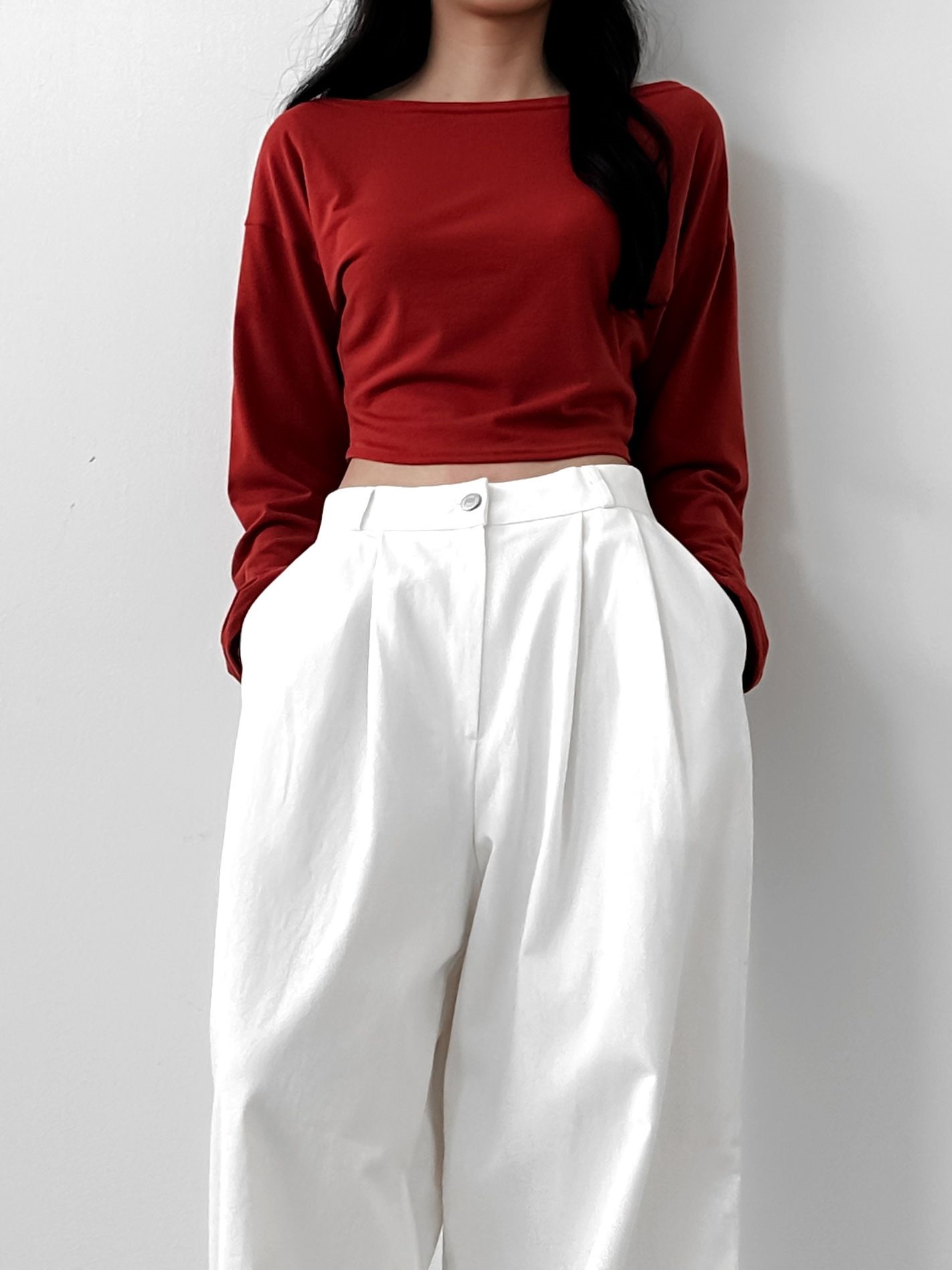 ボートネックラウンドヘムクロップドTシャツ | 詳細画像4