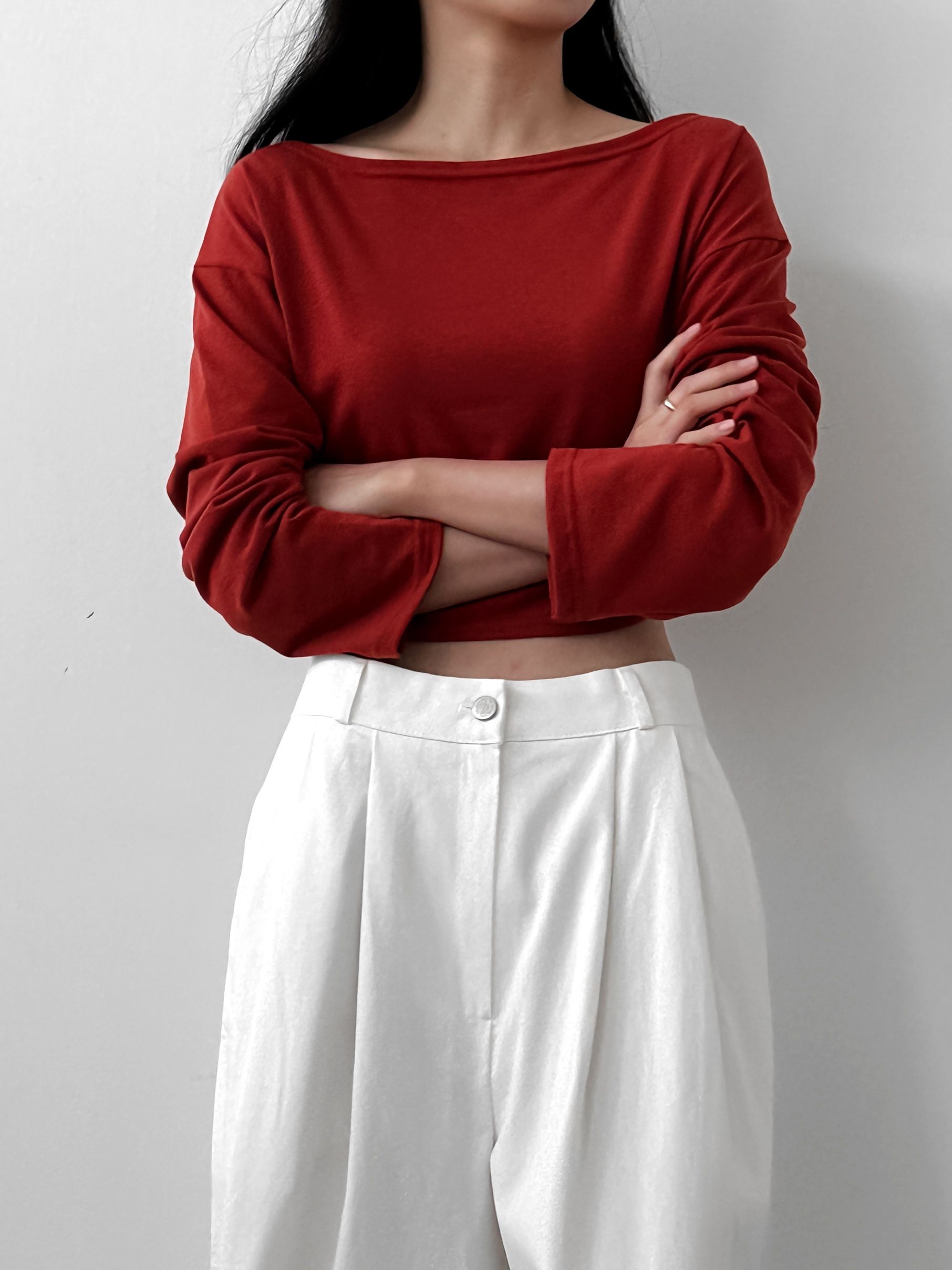 ボートネックラウンドヘムクロップドTシャツ | 詳細画像5