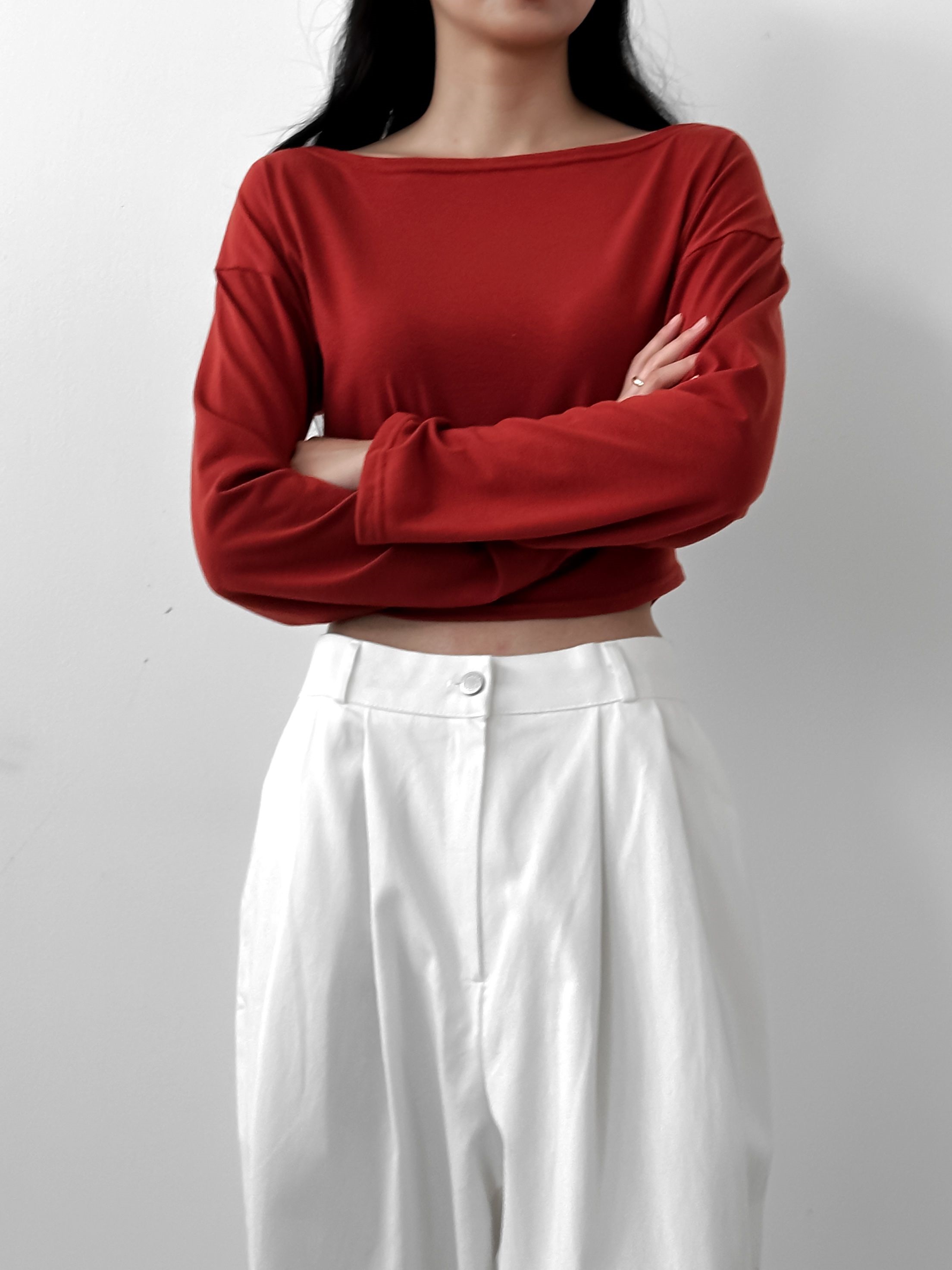 ボートネックラウンドヘムクロップドTシャツ | 詳細画像18