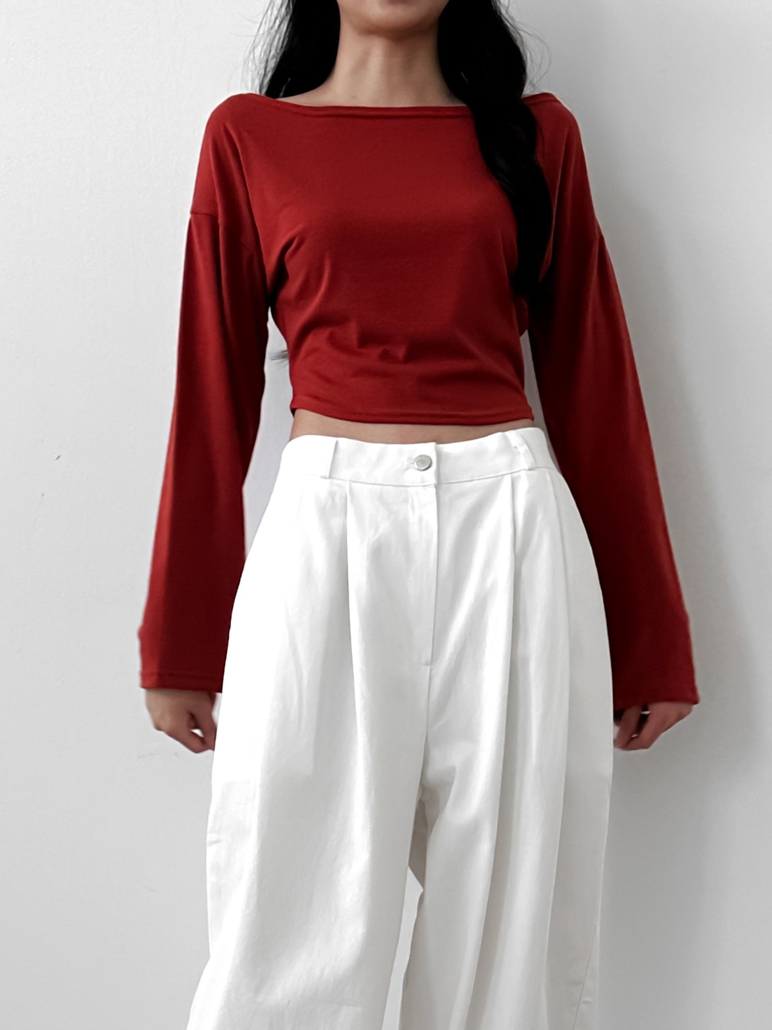 ボートネックラウンドヘムクロップドTシャツ | 詳細画像21