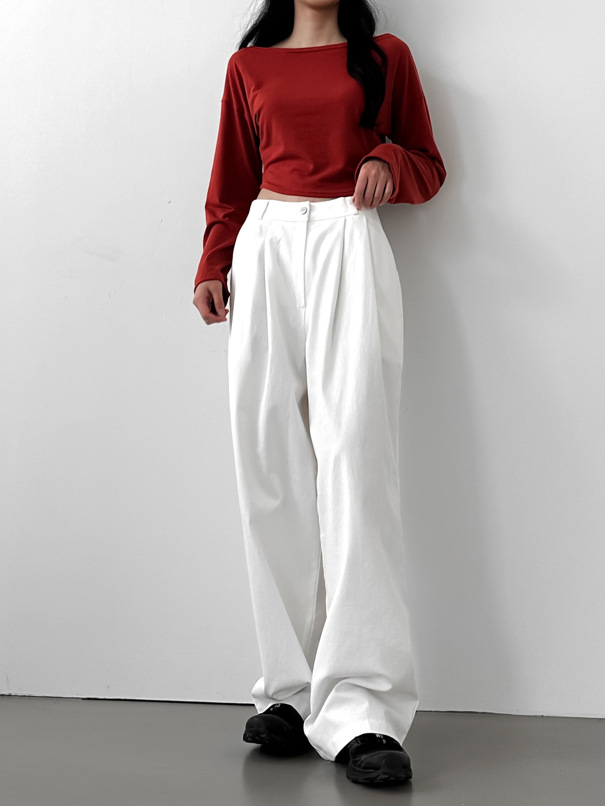 ボートネックラウンドヘムクロップドTシャツ | 詳細画像14