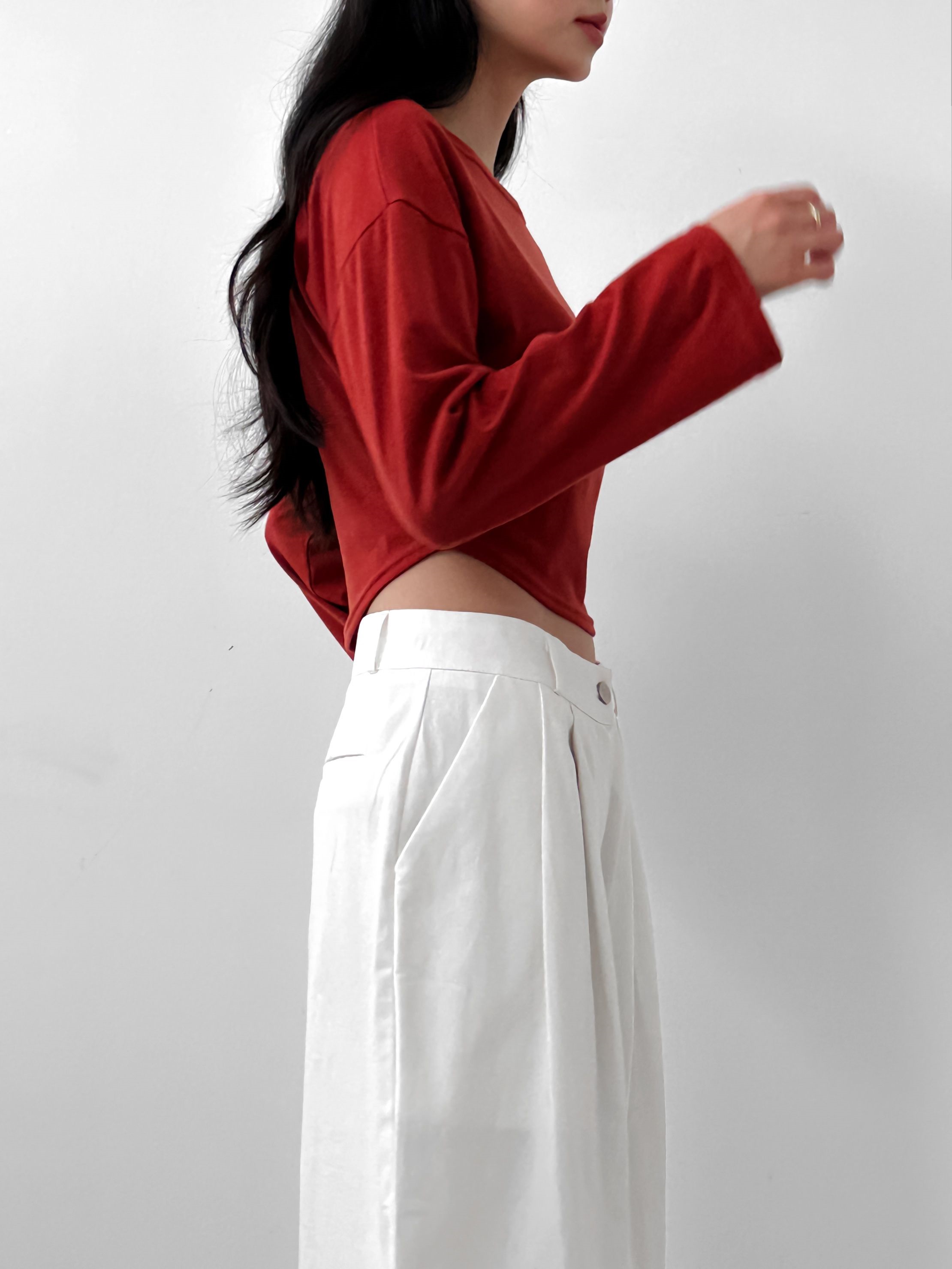 ボートネックラウンドヘムクロップドTシャツ | 詳細画像7