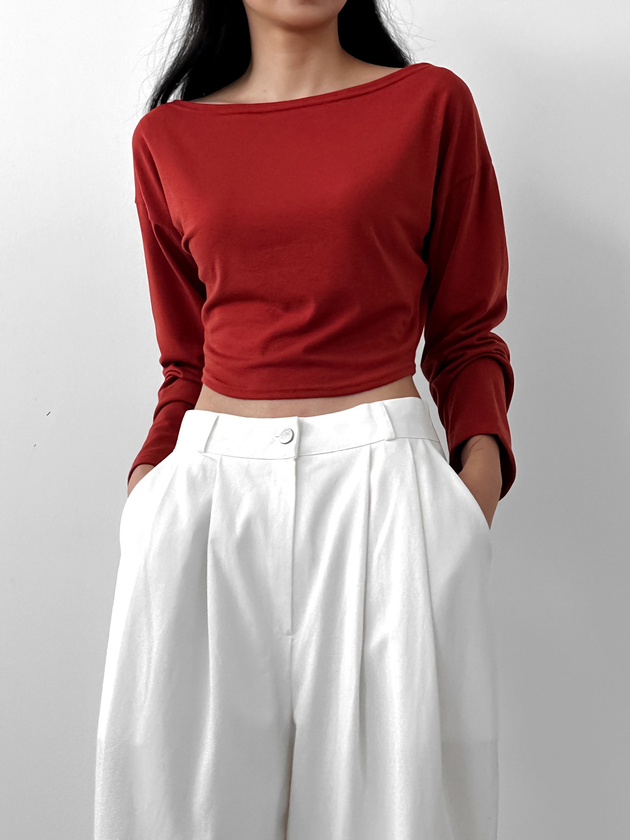 ボートネックラウンドヘムクロップドTシャツ | 詳細画像11