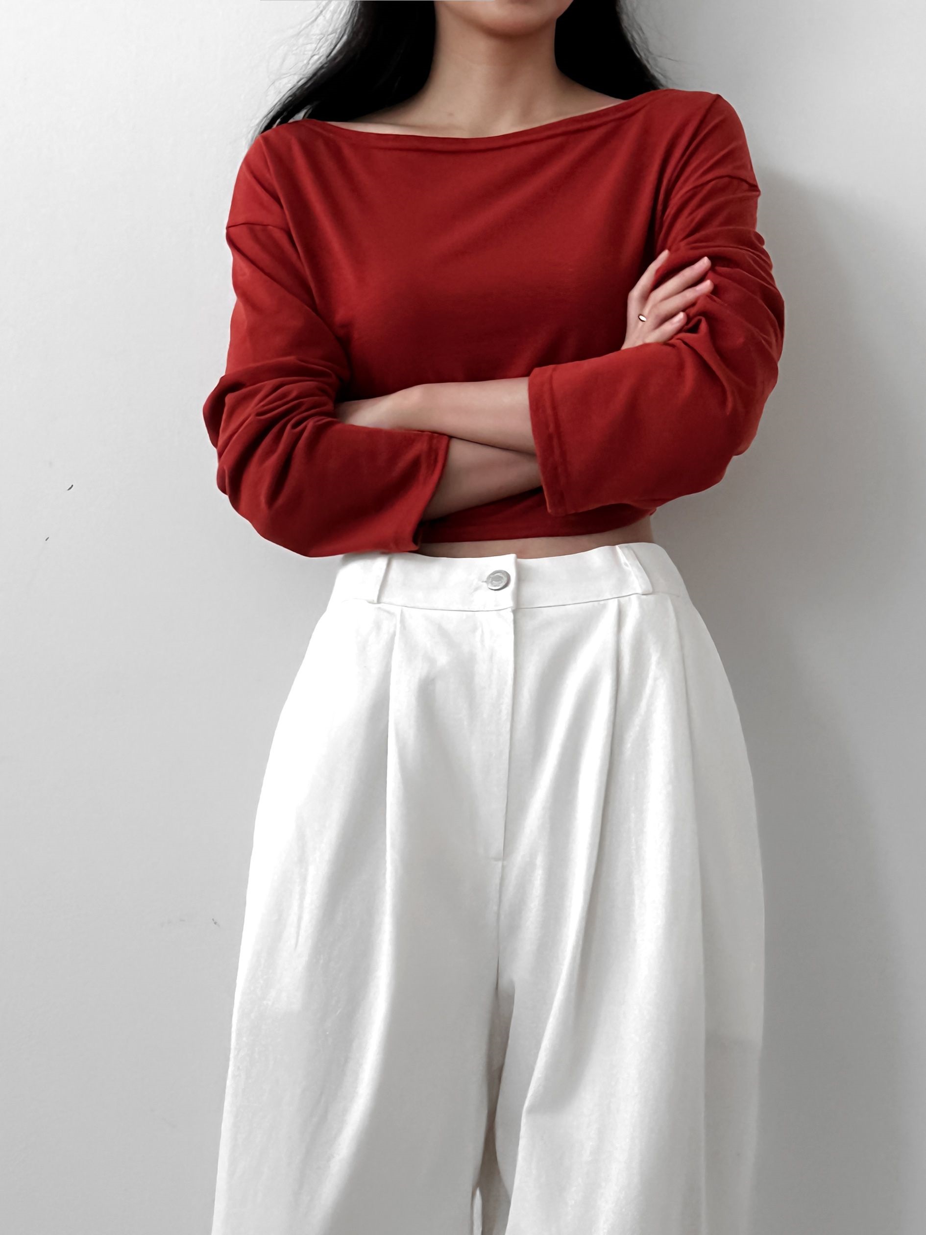 ボートネックラウンドヘムクロップドTシャツ | 詳細画像10