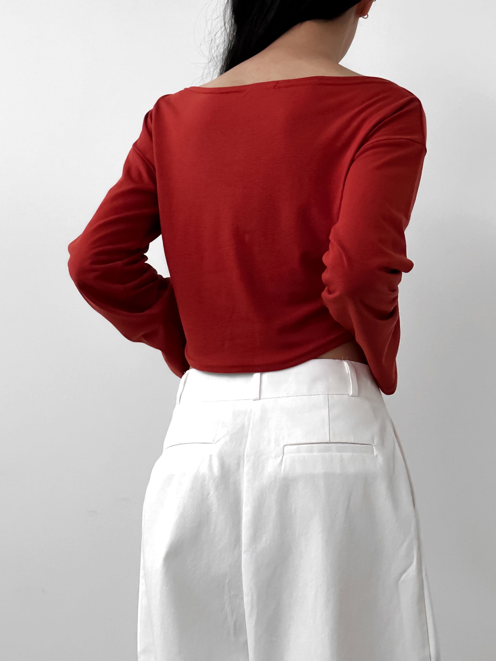 ボートネックラウンドヘムクロップドTシャツ | 詳細画像8