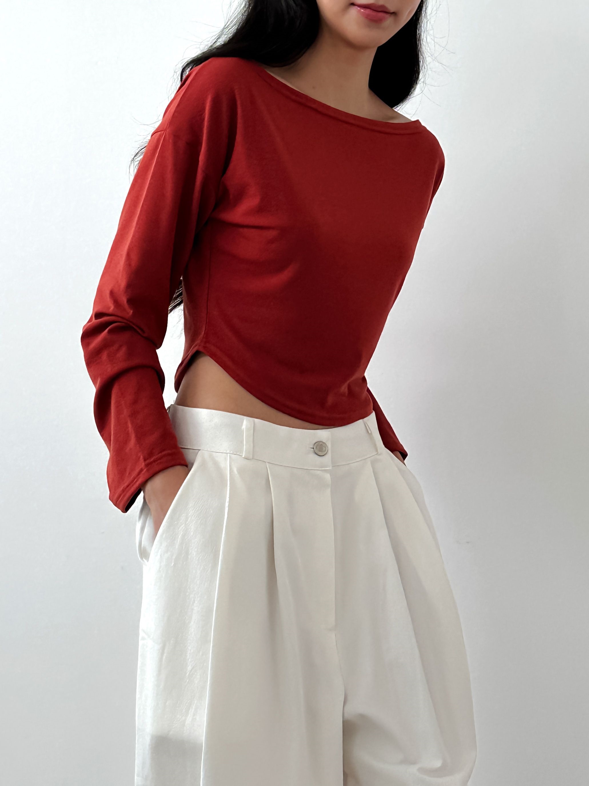 ボートネックラウンドヘムクロップドTシャツ | 詳細画像9