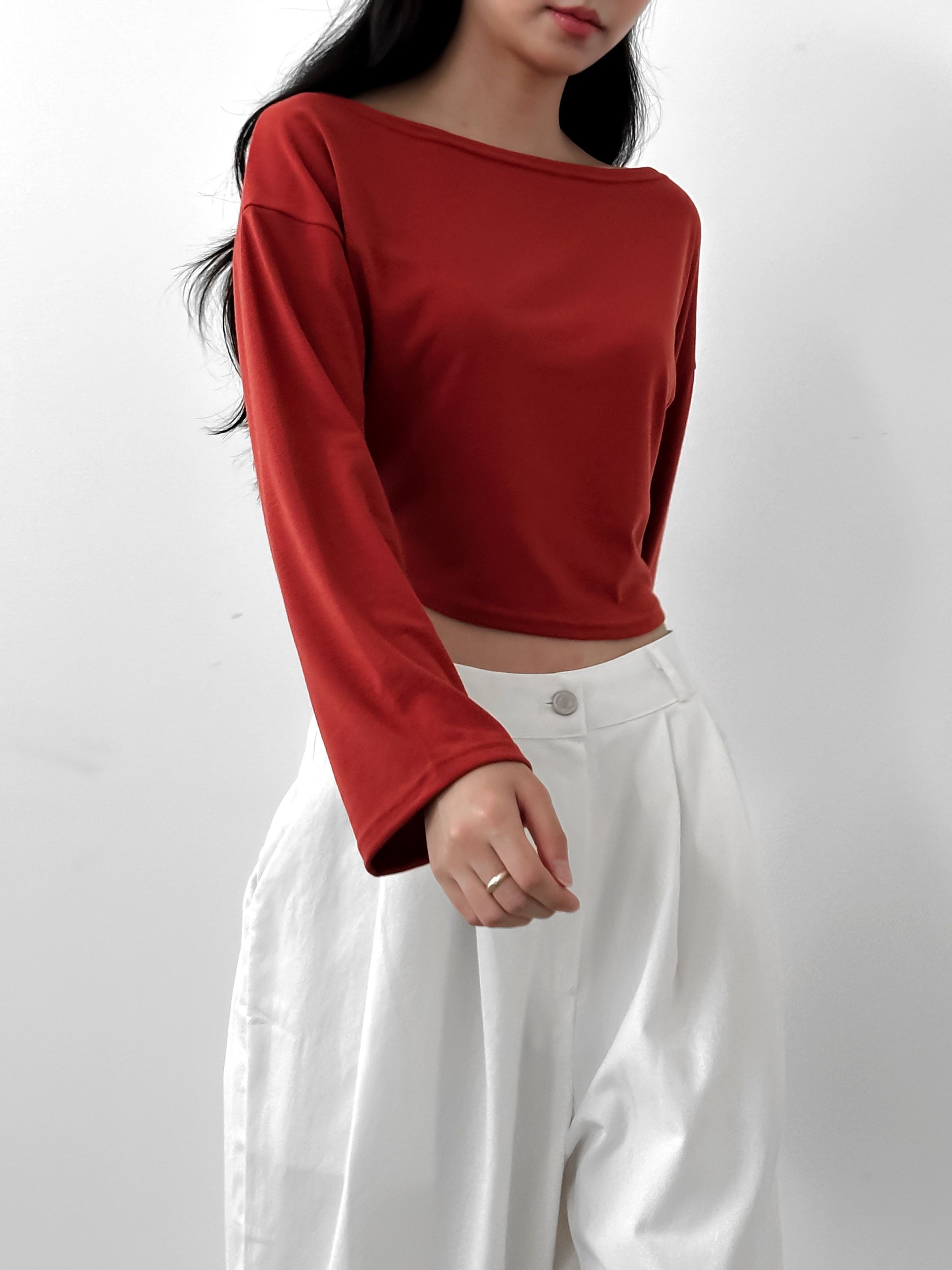 ボートネックラウンドヘムクロップドTシャツ | 詳細画像12