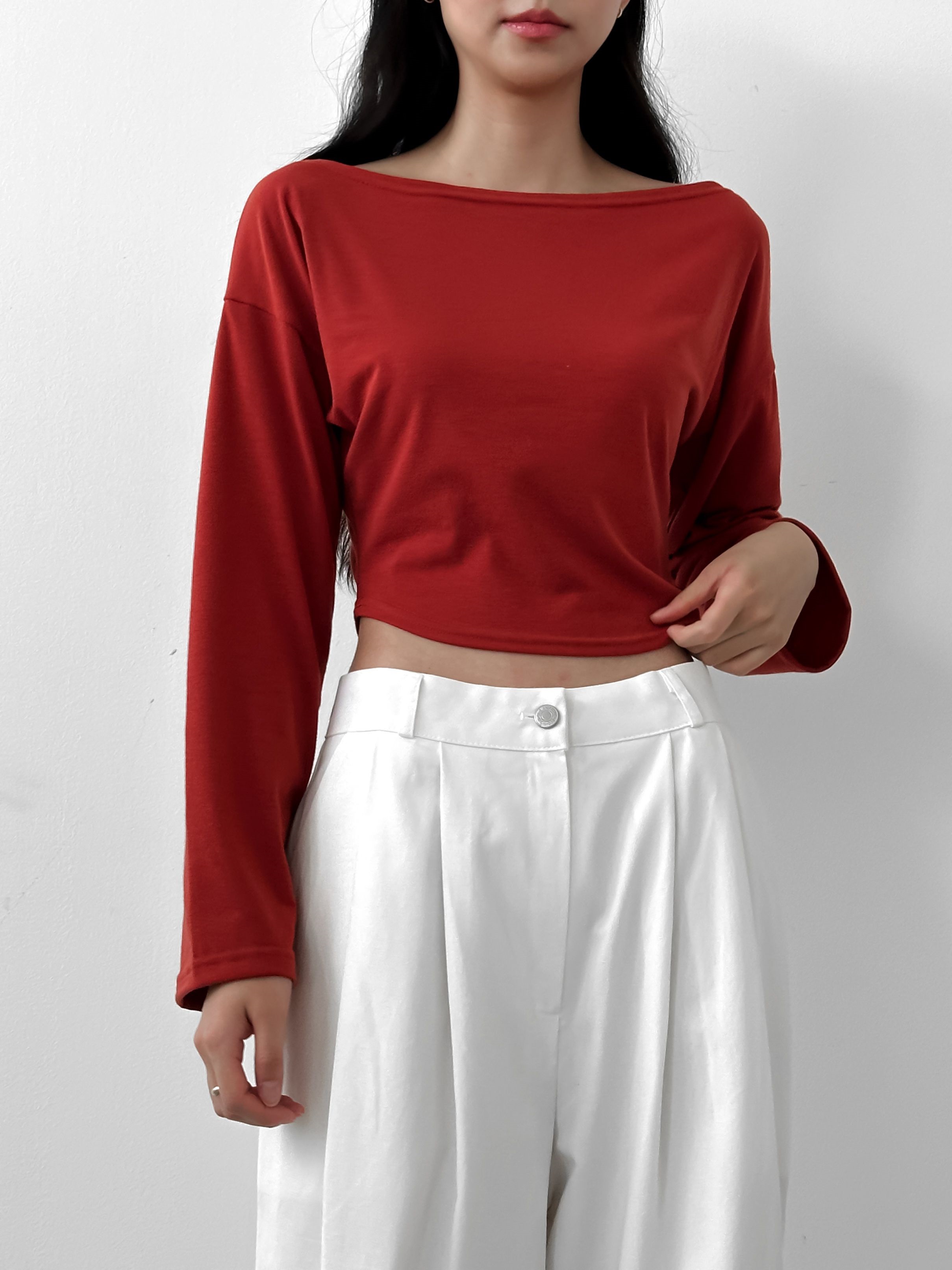 ボートネックラウンドヘムクロップドTシャツ | 詳細画像15