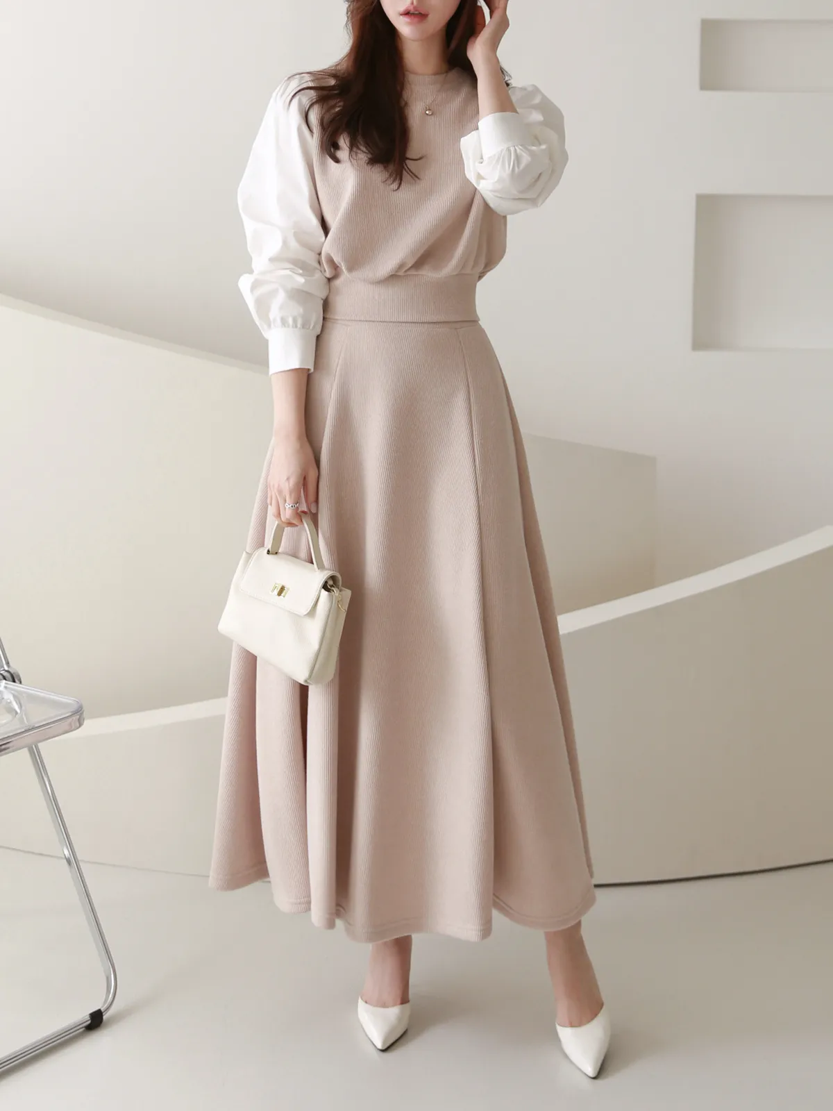 ドッキングパフリブスウェット&フレアスカートSET | 詳細画像1