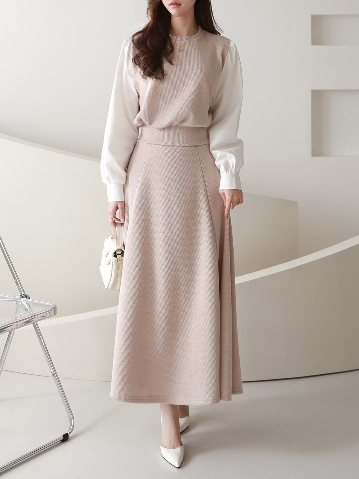 ドッキングパフリブスウェット&フレアスカートSET | 詳細画像2