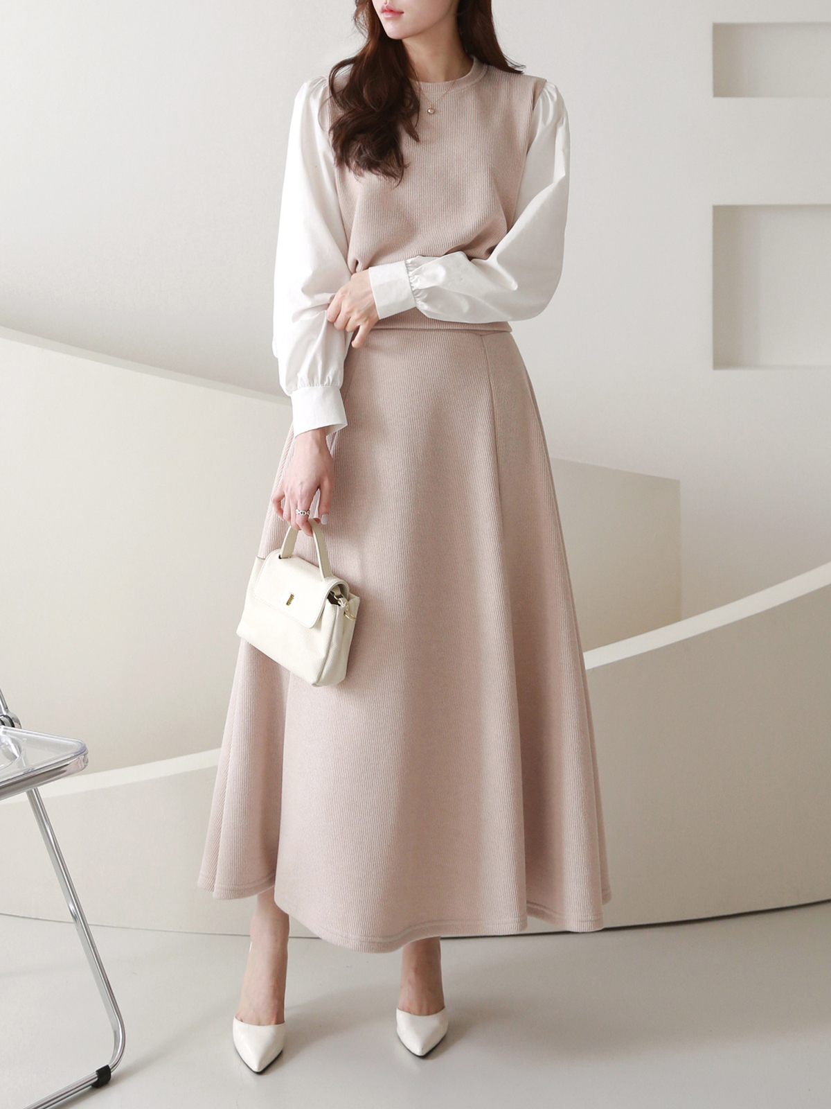 ドッキングパフリブスウェット&フレアスカートSET | 詳細画像3