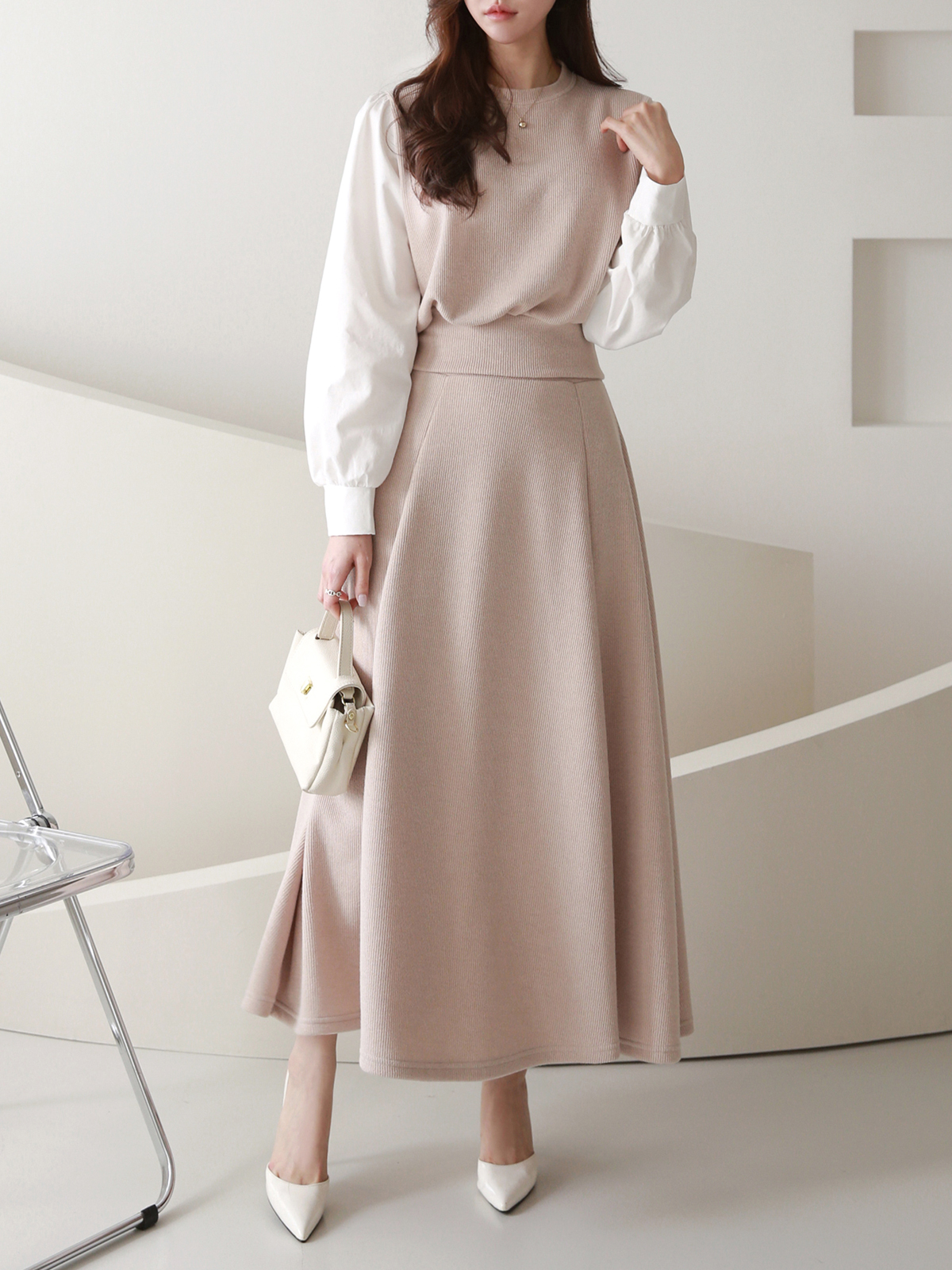 ドッキングパフリブスウェット&フレアスカートSET | 詳細画像4