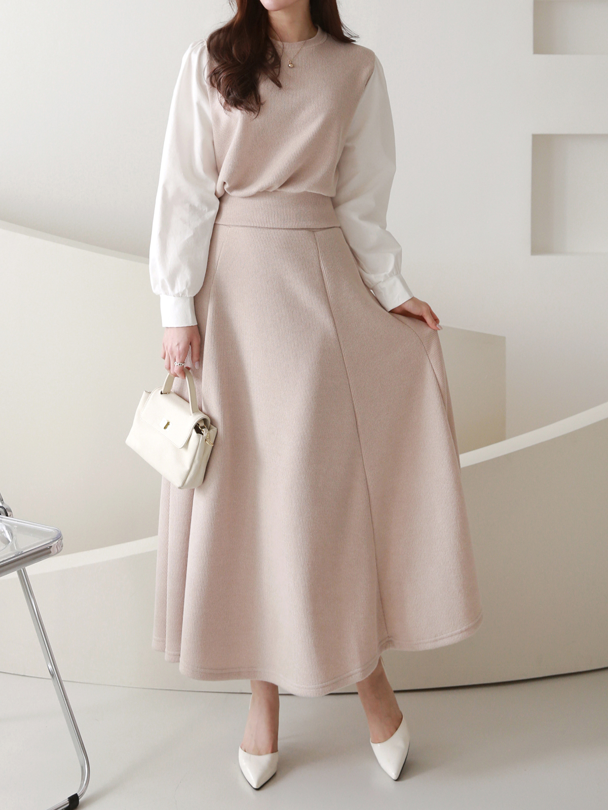 ドッキングパフリブスウェット&フレアスカートSET | 詳細画像5