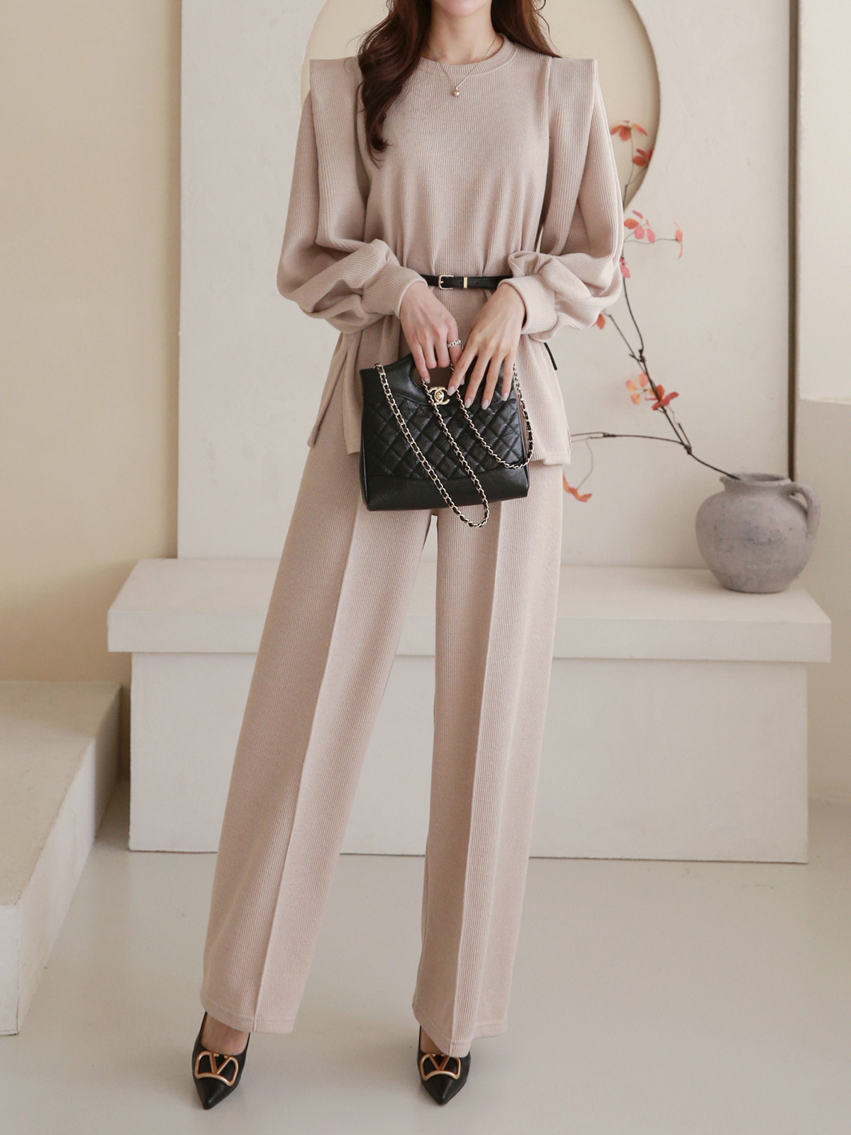 ベルト付パワショルスリットスウェット&ワイドパンツSET | 詳細画像2