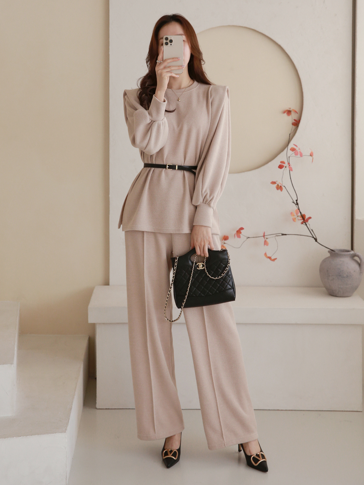 ベルト付パワショルスリットスウェット&ワイドパンツSET | 詳細画像6