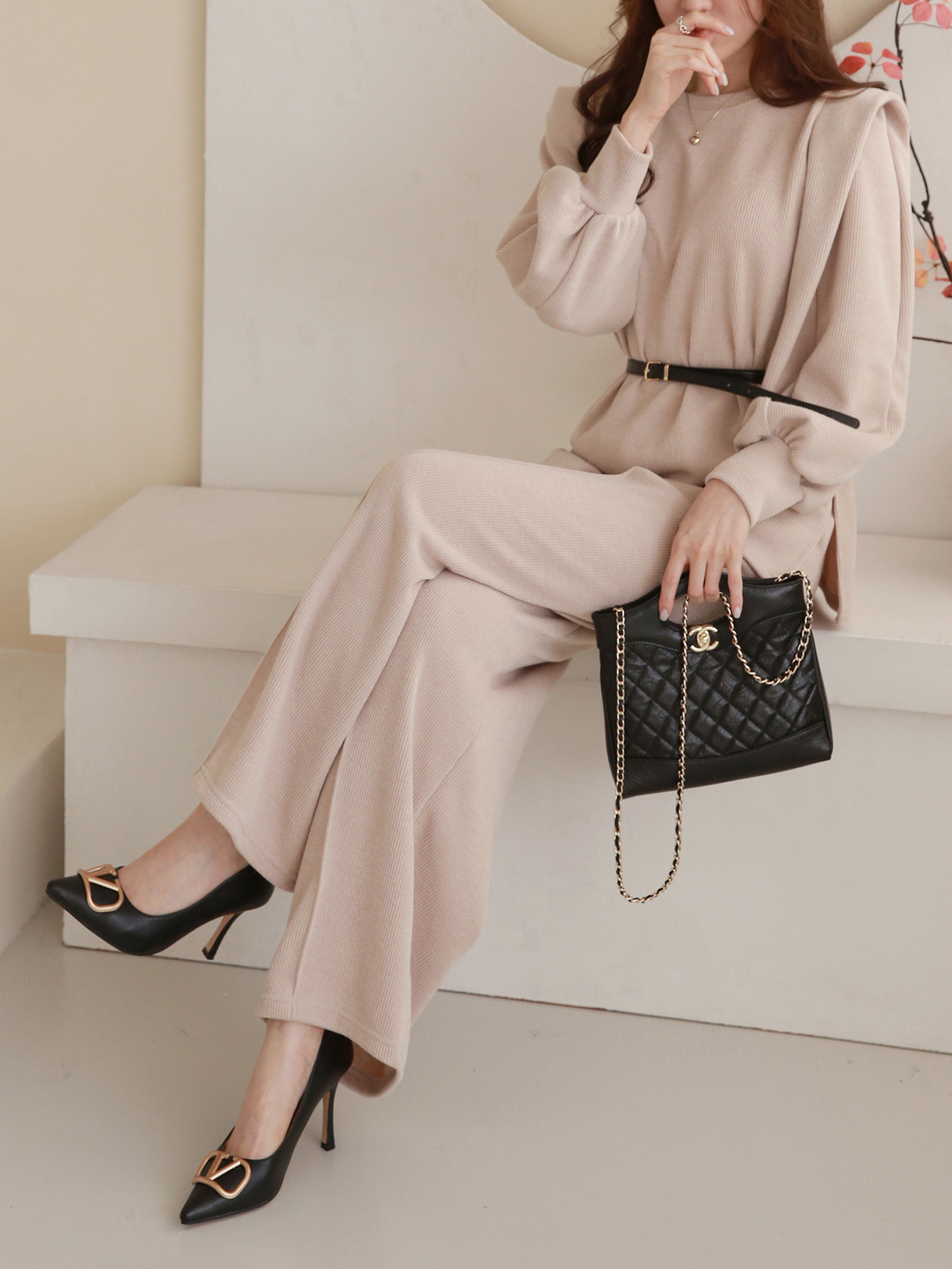 ベルト付パワショルスリットスウェット&ワイドパンツSET | 詳細画像9