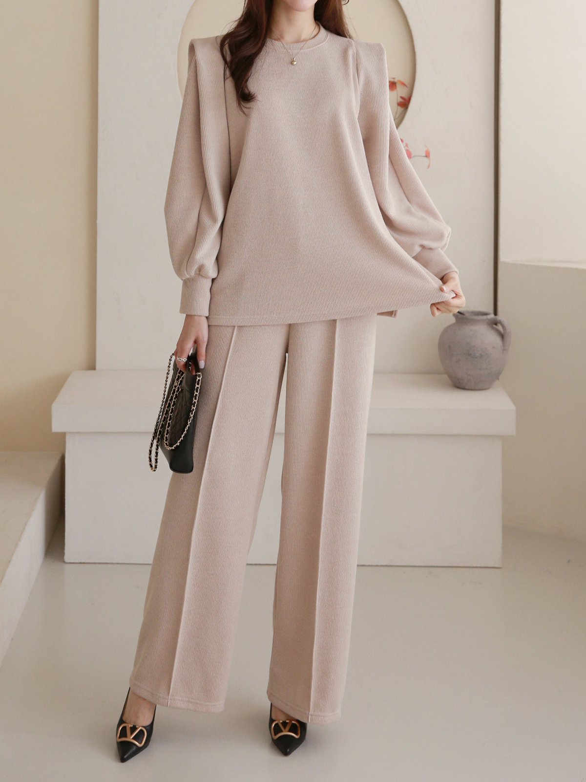 ベルト付パワショルスリットスウェット&ワイドパンツSET | 詳細画像10