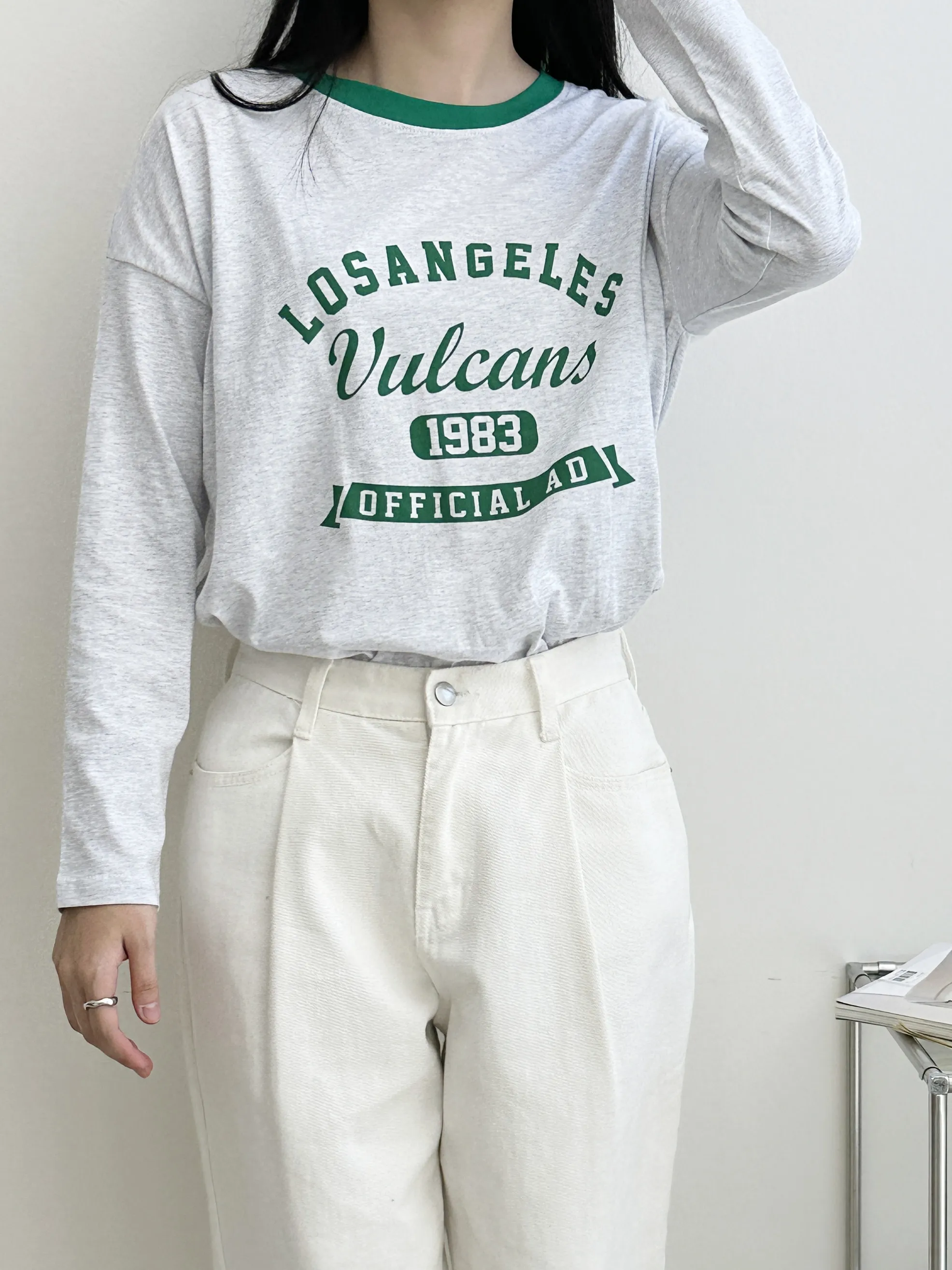 LOS ANGELES配色ネック長袖Tシャツ | 詳細画像1