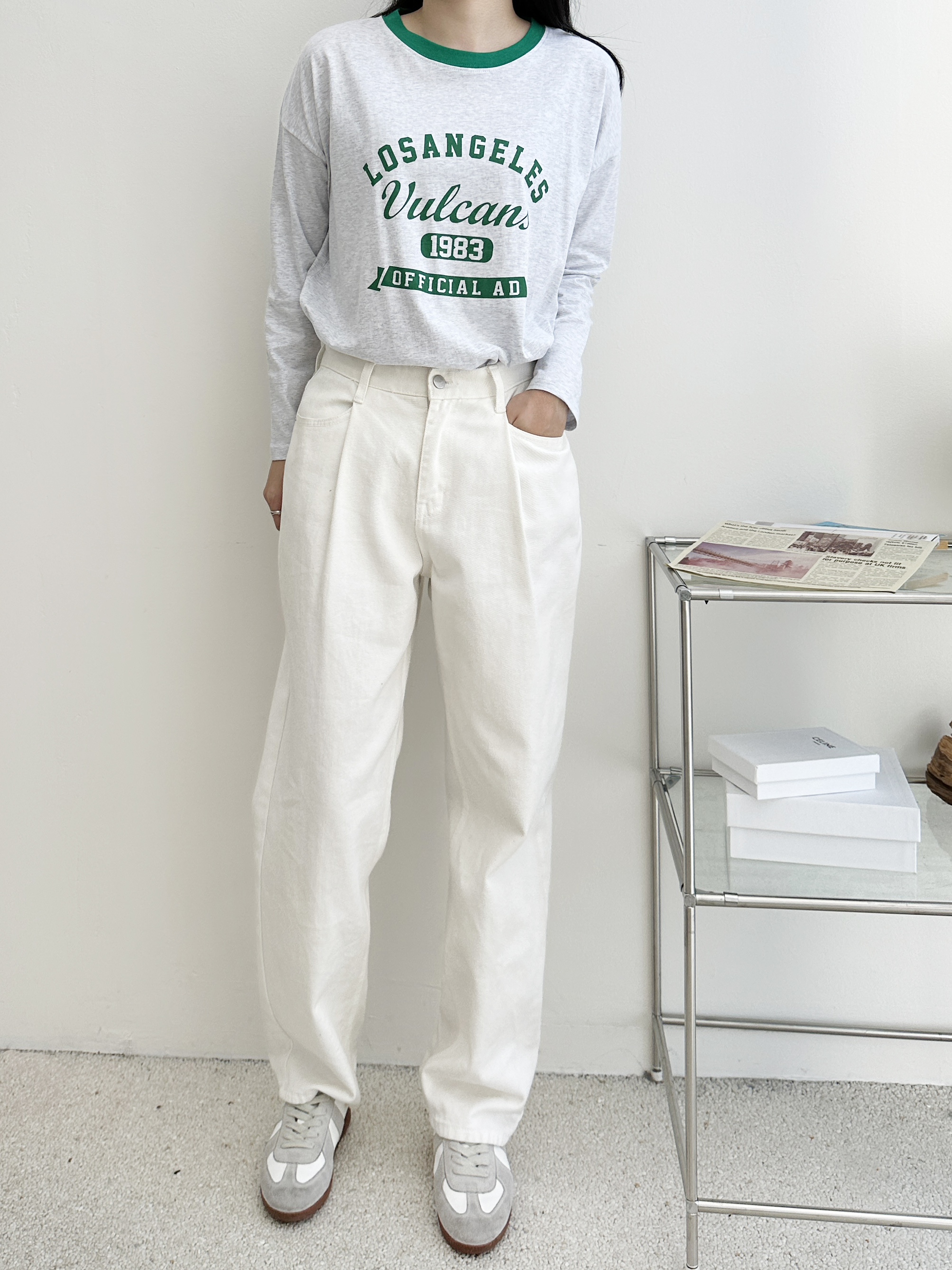 LOS ANGELES配色ネック長袖Tシャツ | 詳細画像4