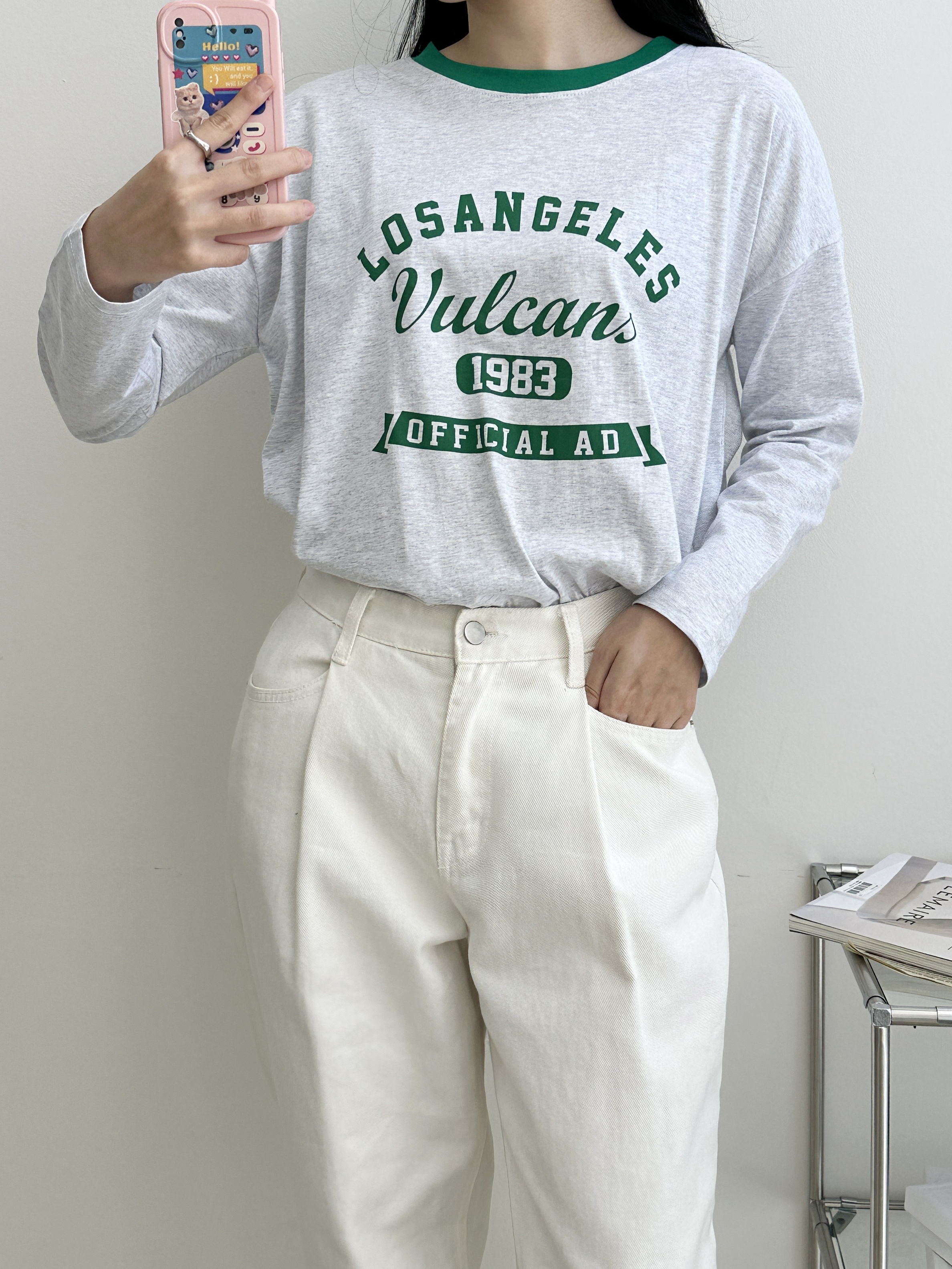 LOS ANGELES配色ネック長袖Tシャツ | 詳細画像3