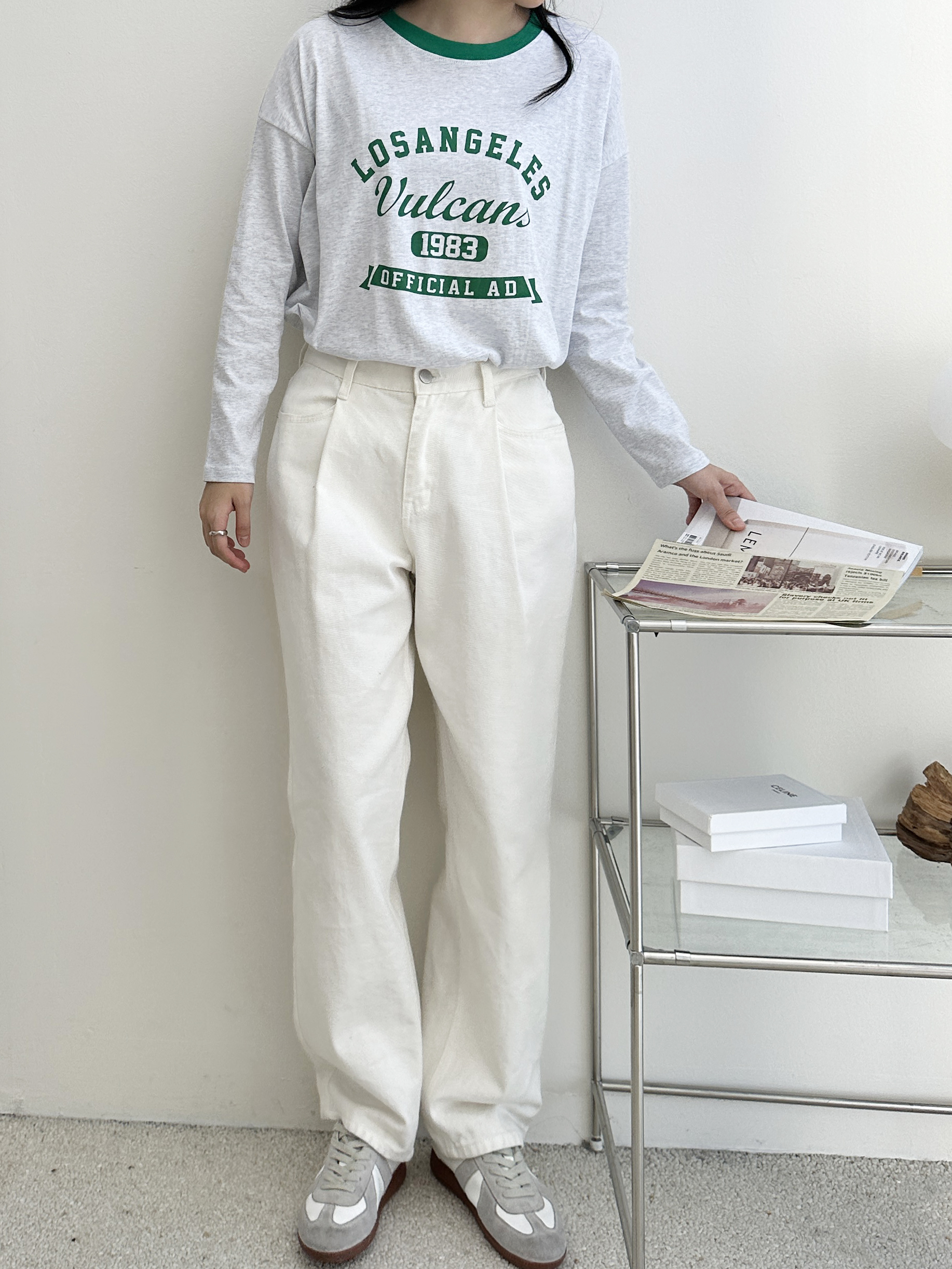 LOS ANGELES配色ネック長袖Tシャツ | 詳細画像10