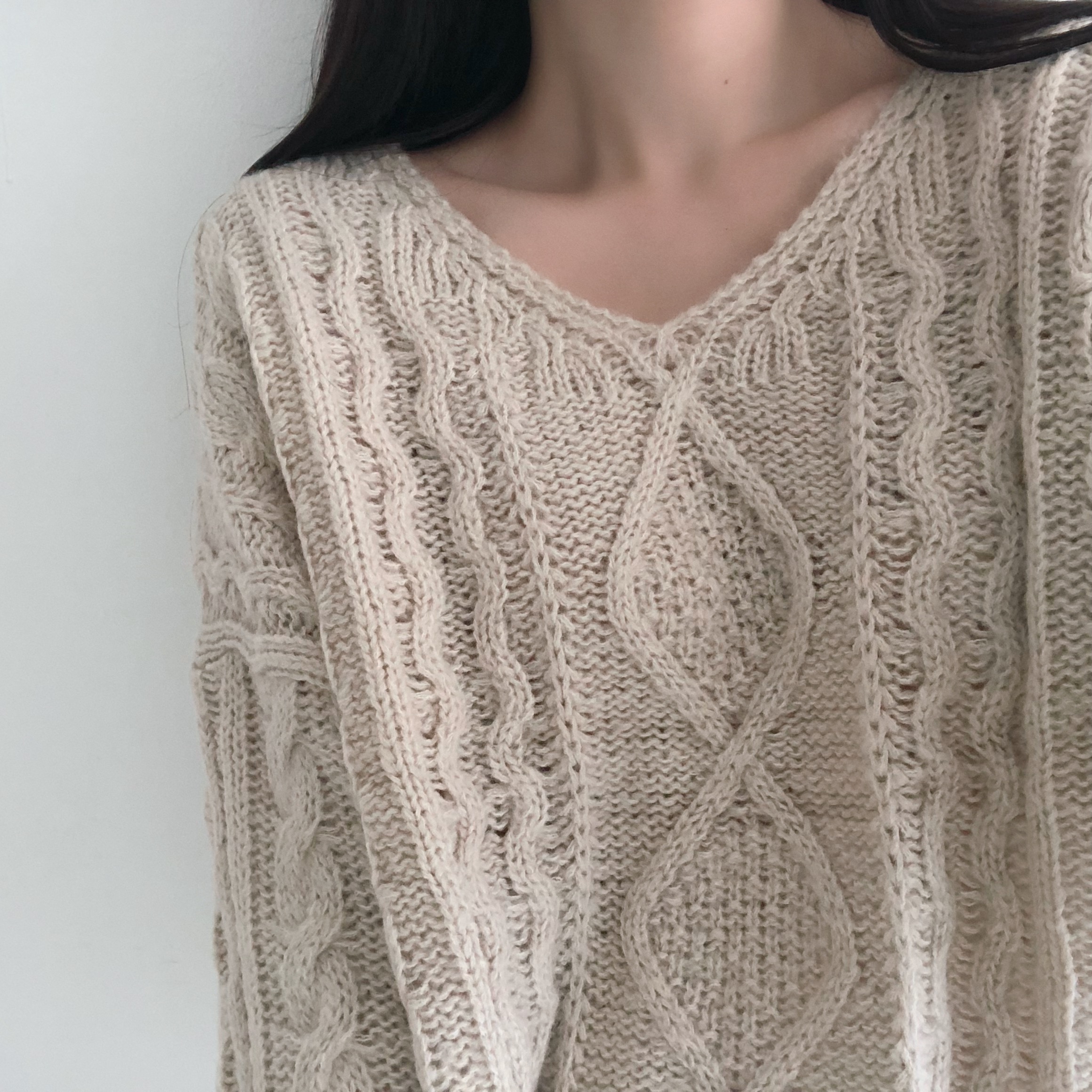モヘア混ルーズケーブルVネックニット | 詳細画像5