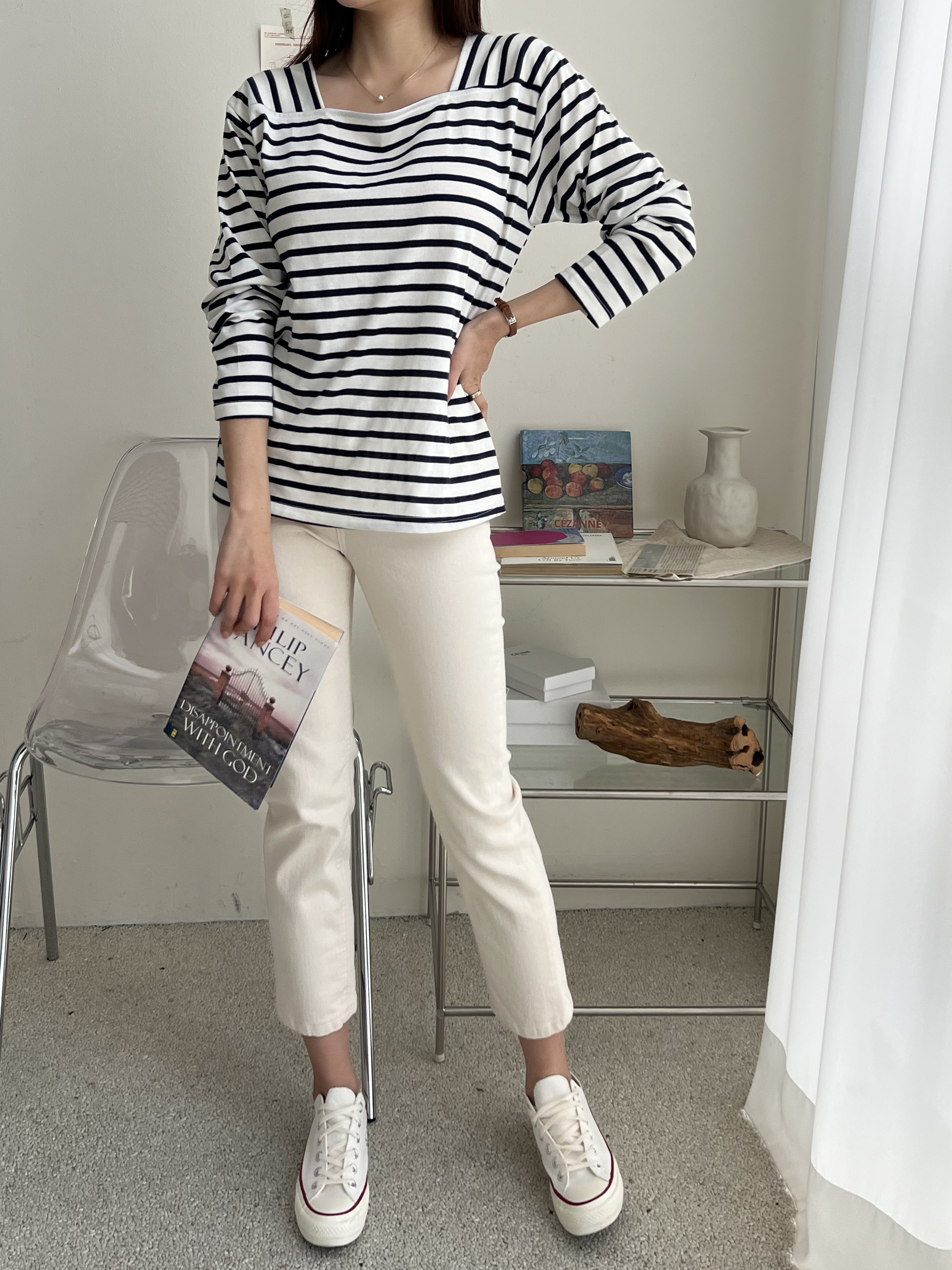 スクエアネックボーダー長袖Tシャツ | 詳細画像2