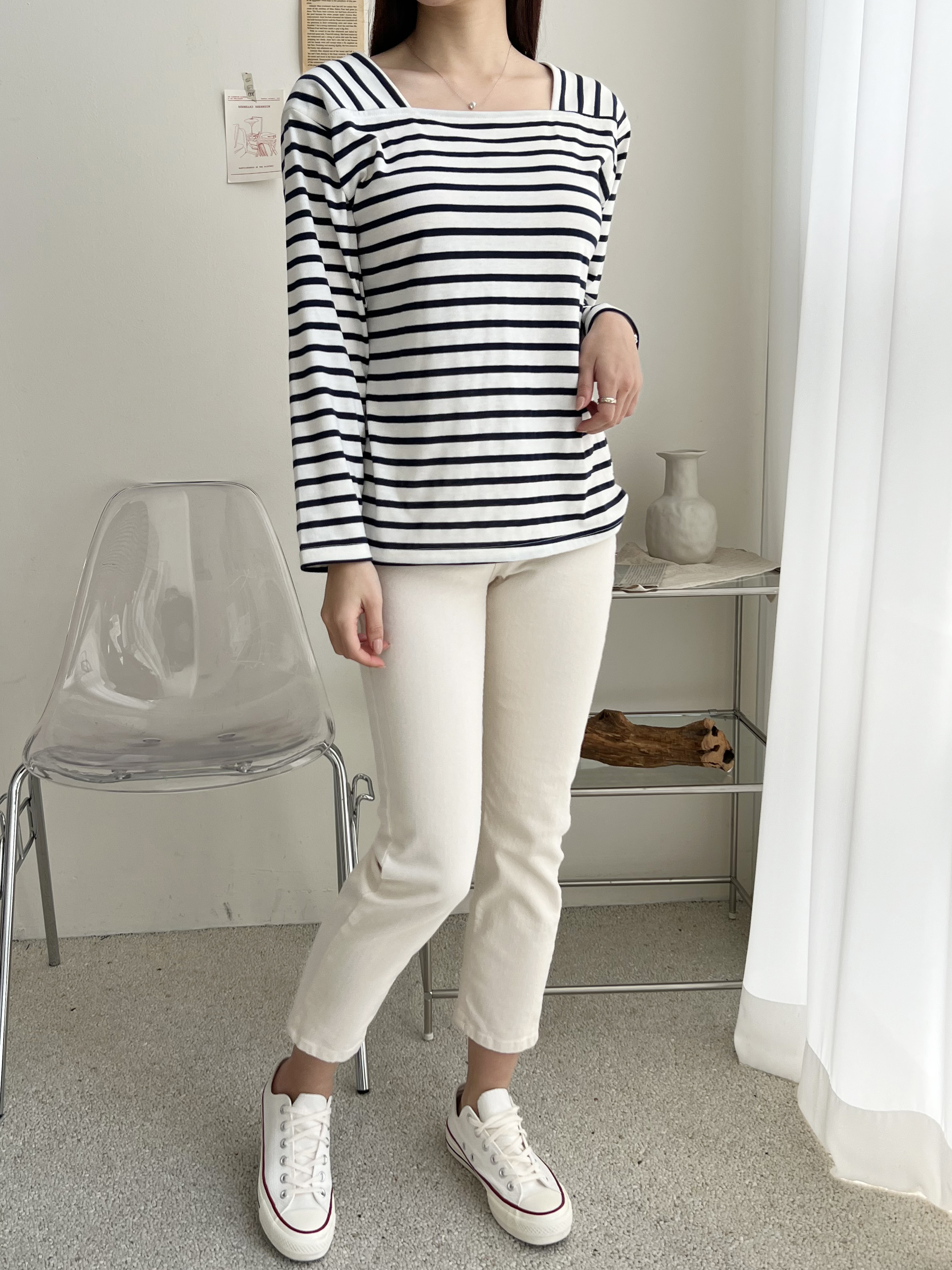 スクエアネックボーダー長袖Tシャツ | 詳細画像3