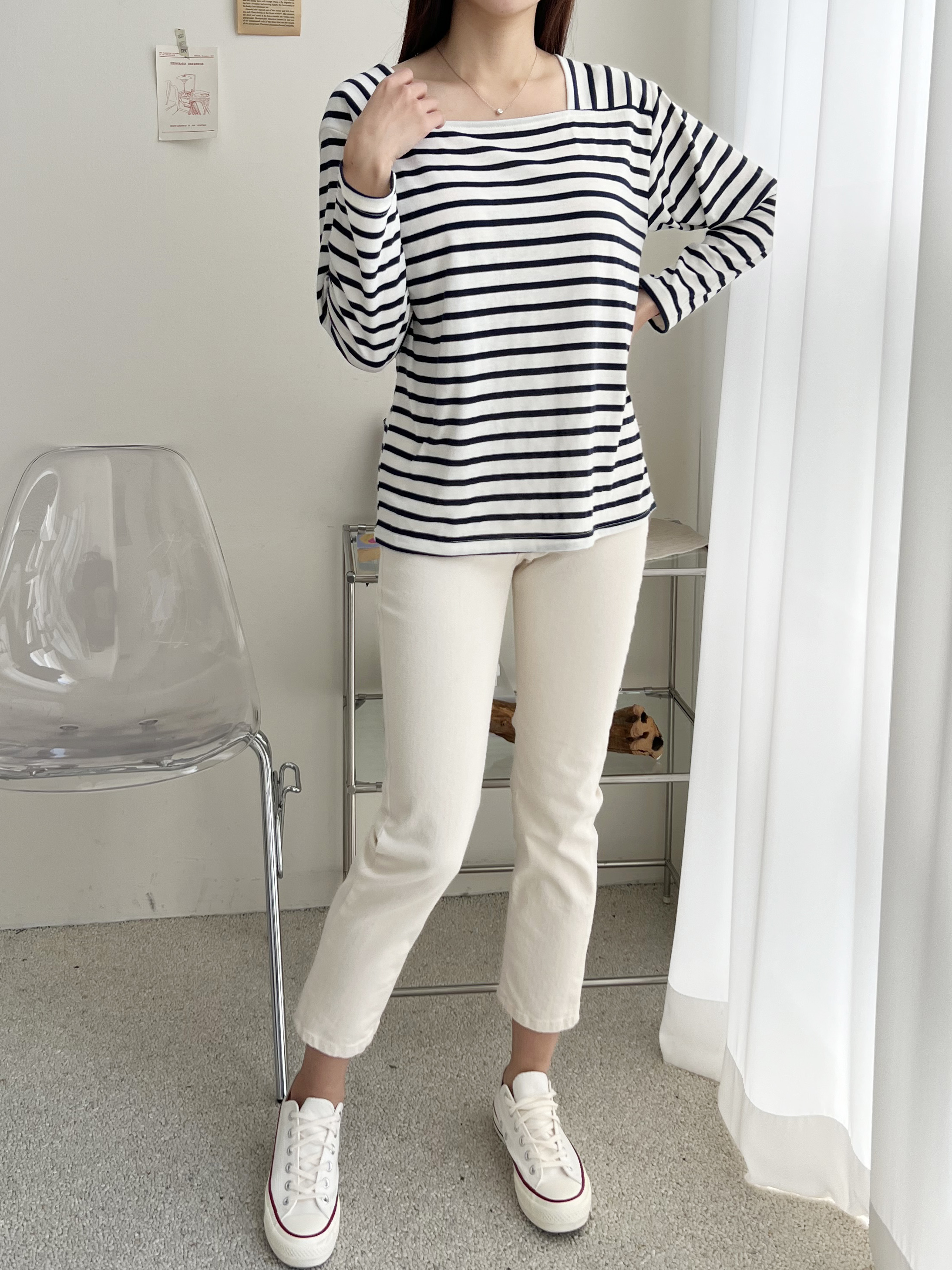 スクエアネックボーダー長袖Tシャツ | 詳細画像5