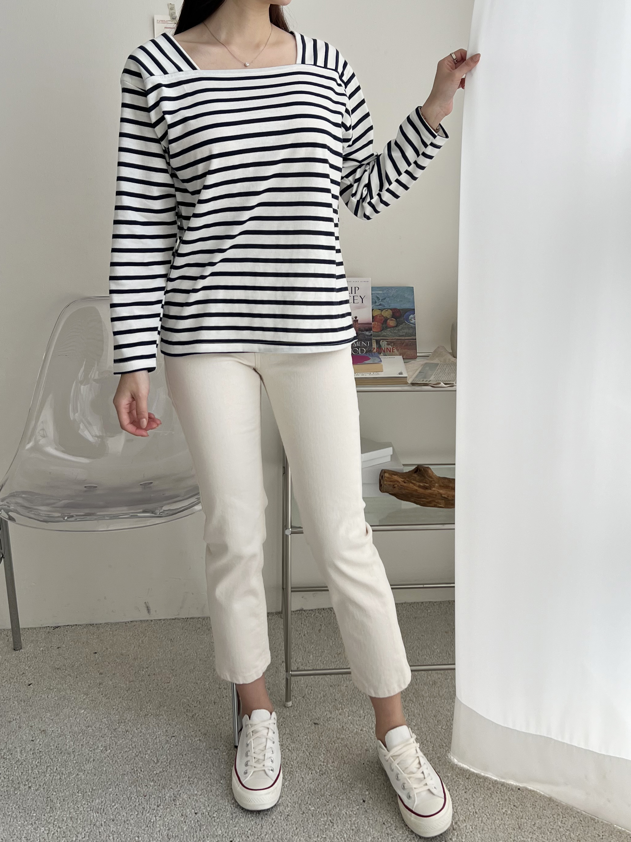 スクエアネックボーダー長袖Tシャツ | 詳細画像6