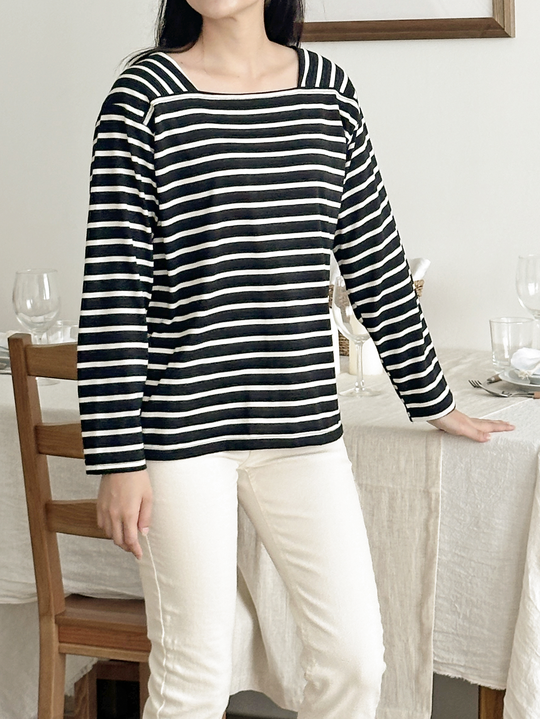 スクエアネックボーダー長袖Tシャツ | 詳細画像9