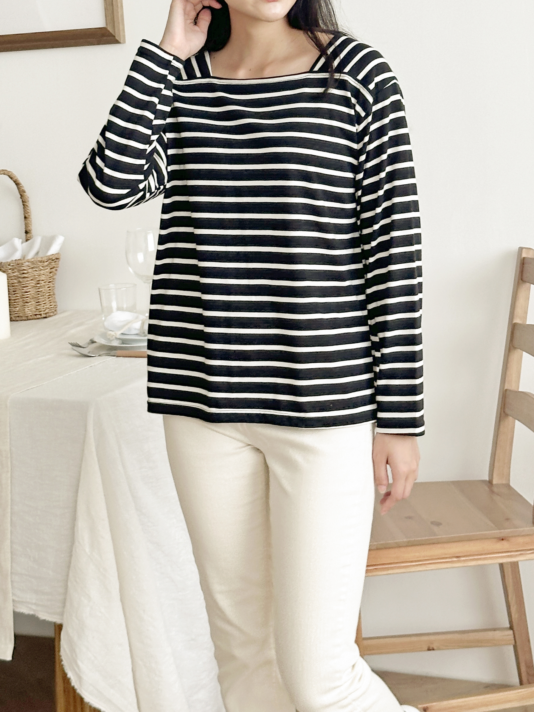 スクエアネックボーダー長袖Tシャツ | 詳細画像10