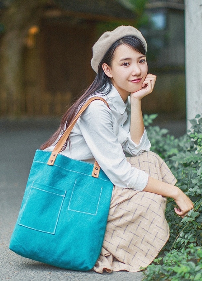 配色ハンドルステッチポケットトートバッグ | 詳細画像5