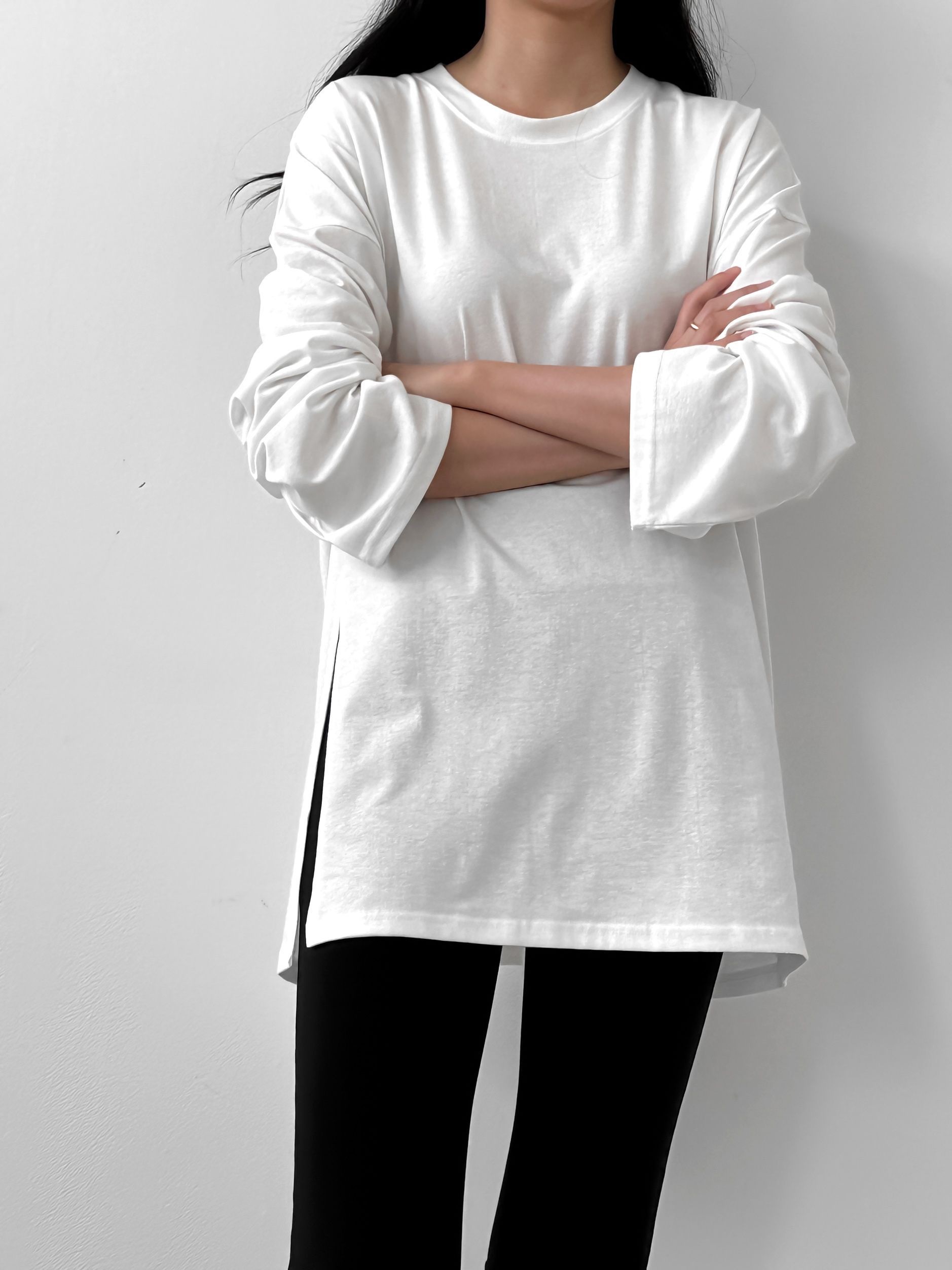 サイドスリットラウンドネックボクシーTシャツ | 詳細画像5