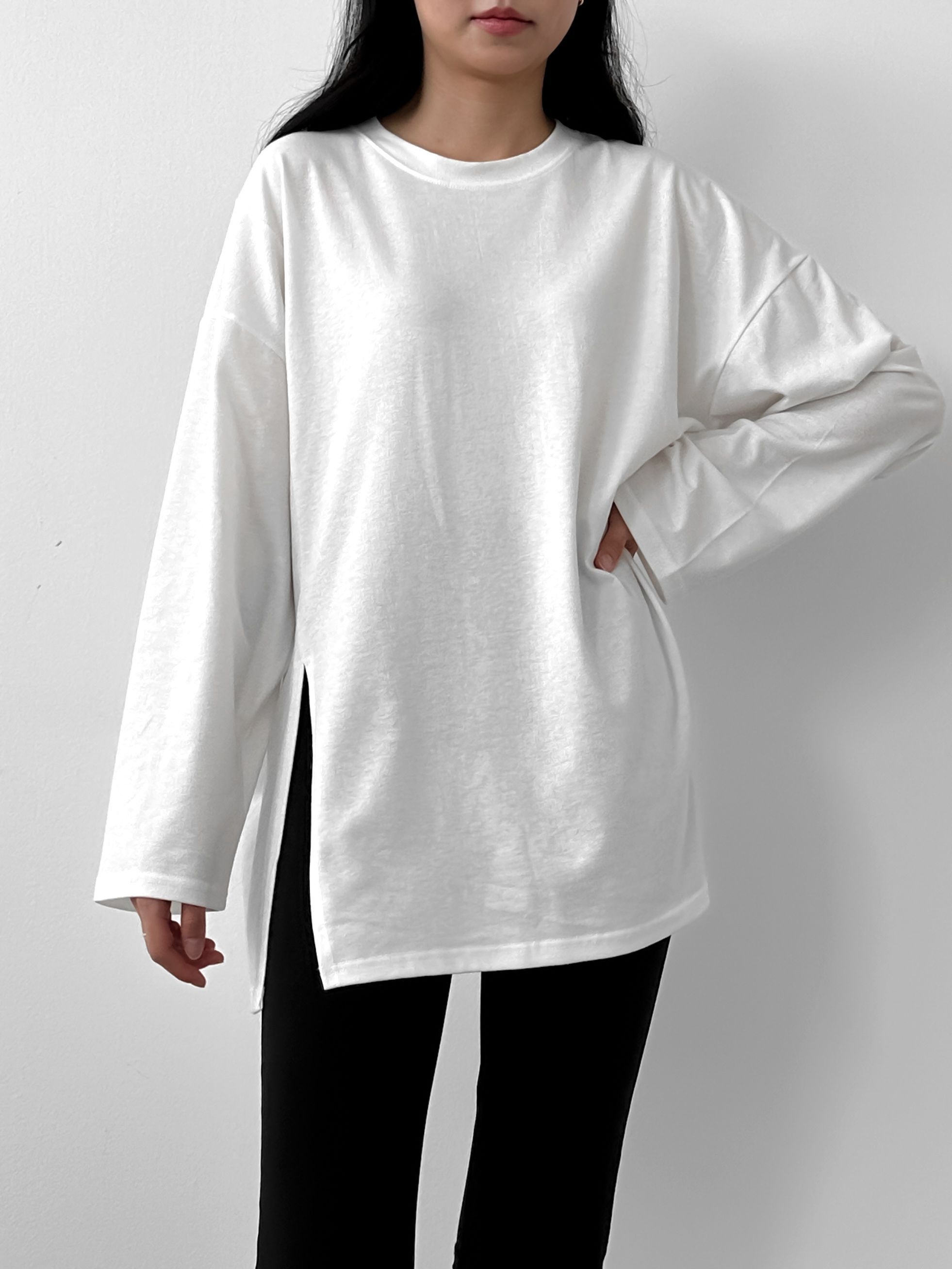 サイドスリットラウンドネックボクシーTシャツ | 詳細画像16