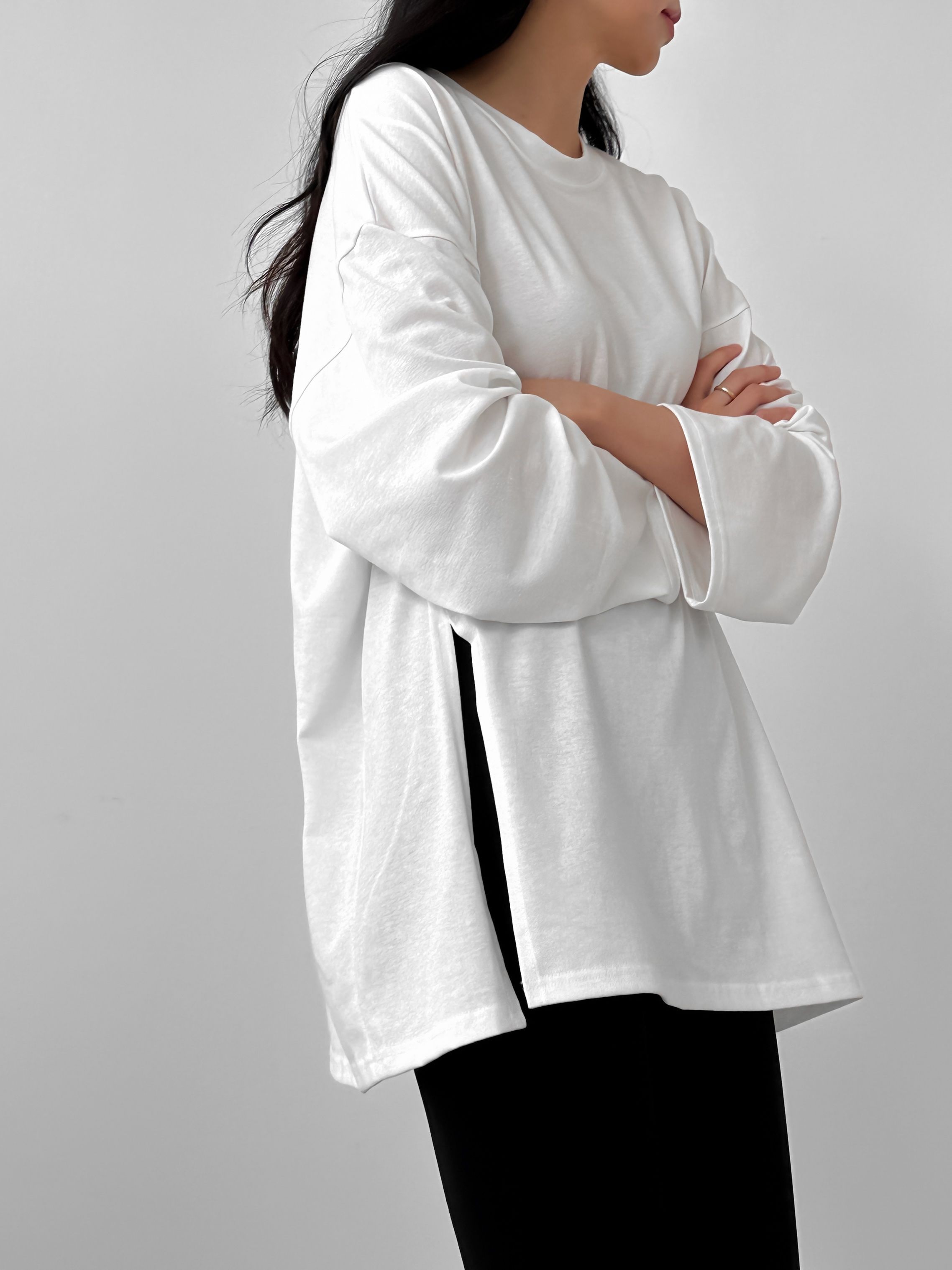 サイドスリットラウンドネックボクシーTシャツ | 詳細画像17