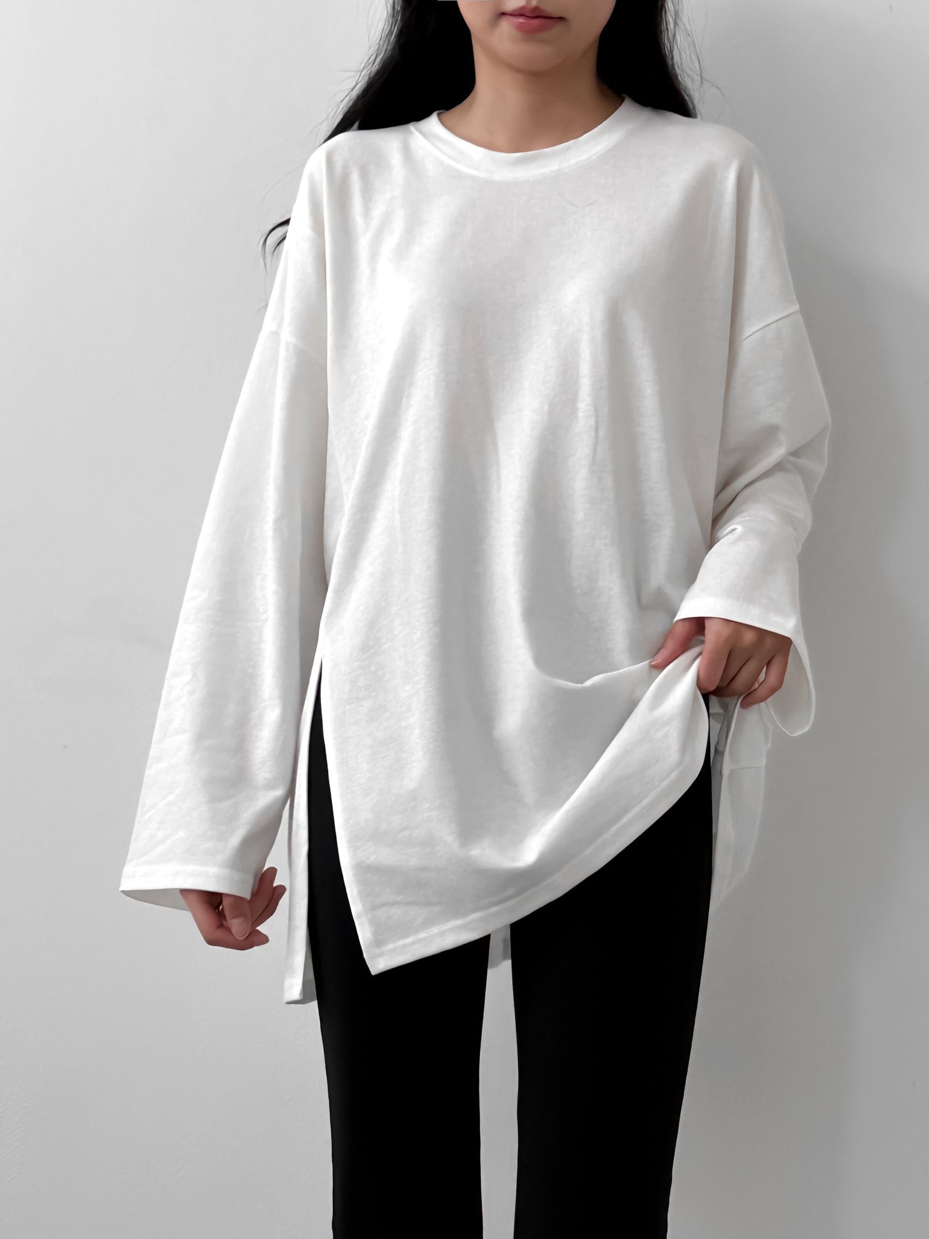 サイドスリットラウンドネックボクシーTシャツ | 詳細画像9