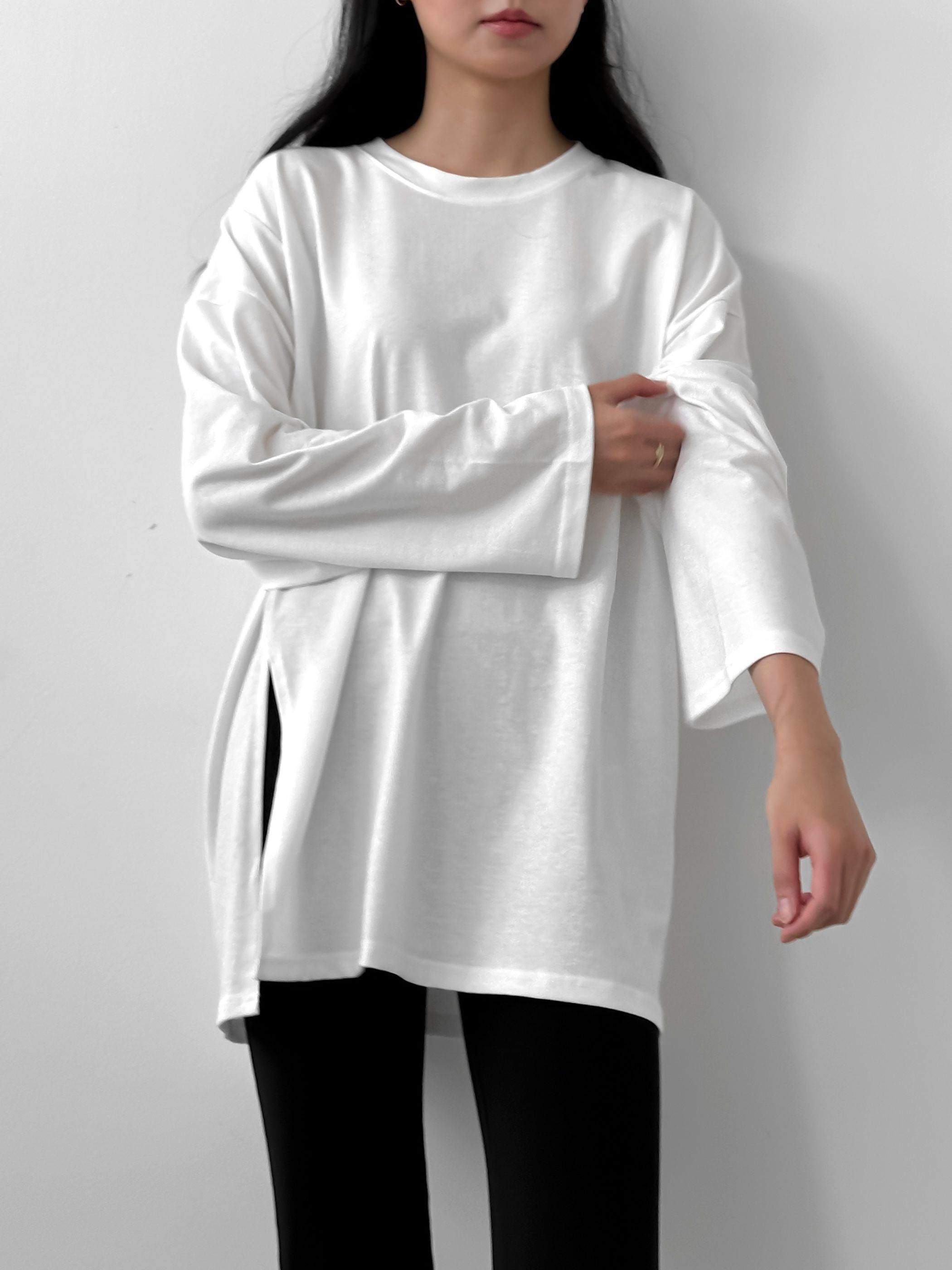 サイドスリットラウンドネックボクシーTシャツ | 詳細画像10