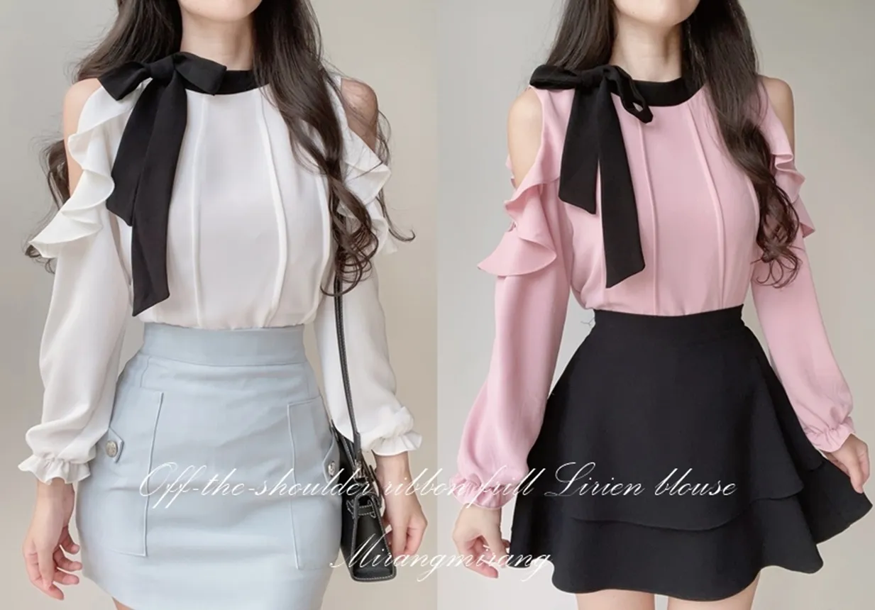 配色スカーフラッフルスリットショルダーブラウス | mirangmirang | 詳細画像1