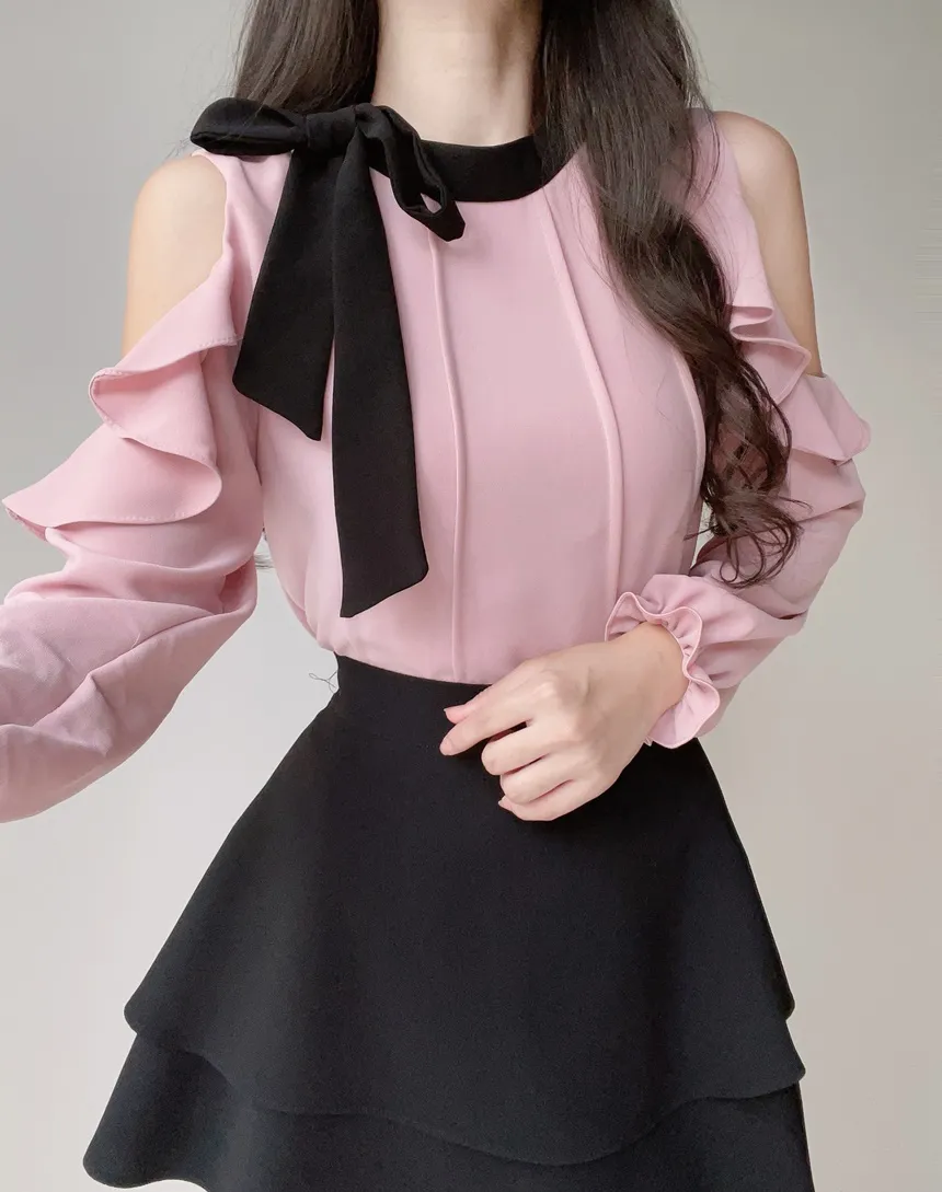 配色スカーフラッフルスリットショルダーブラウス | mirangmirang | 詳細画像16