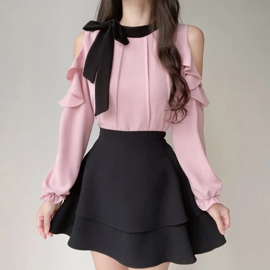 配色スカーフラッフルスリットショルダーブラウス | mirangmirang | 詳細画像19