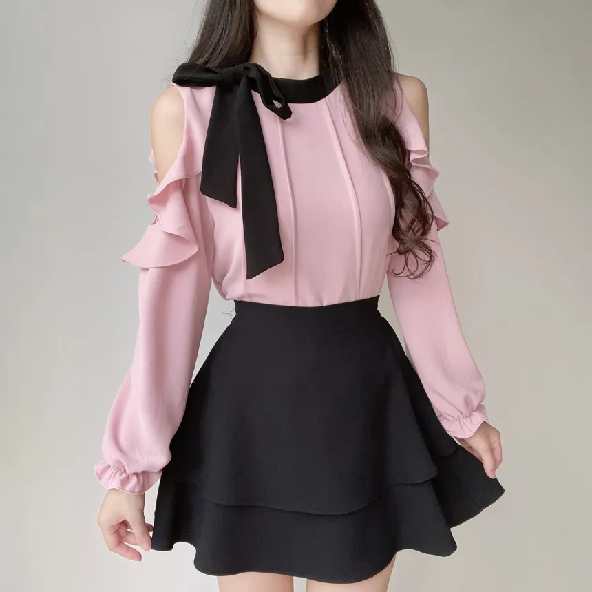 配色スカーフラッフルスリットショルダーブラウス | mirangmirang | 詳細画像20