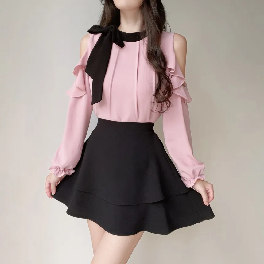 配色スカーフラッフルスリットショルダーブラウス | mirangmirang | 詳細画像21