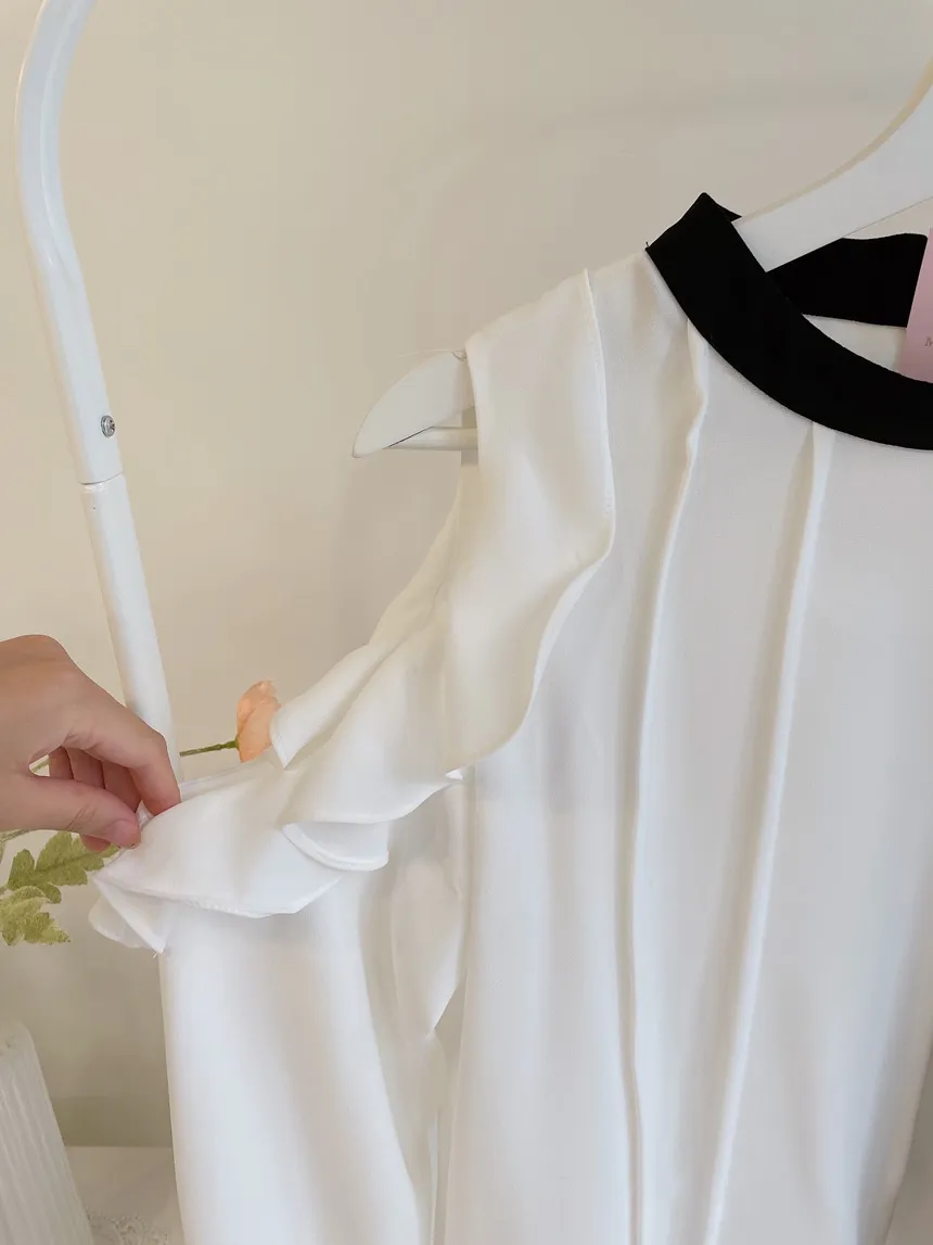 配色スカーフラッフルスリットショルダーブラウス | mirangmirang | 詳細画像26